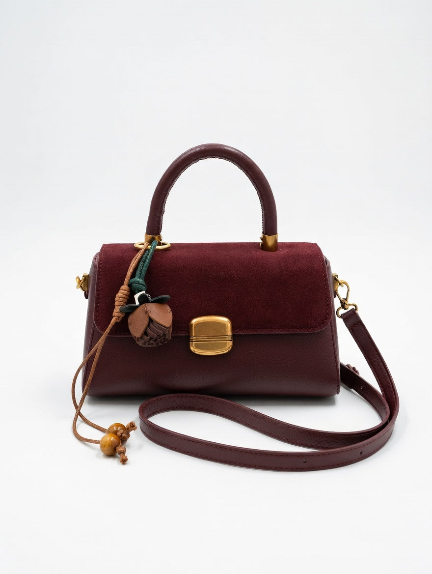 The Charm Flap Crossbody — PU Leather & Suede Small Flap Crossbody Bag with Charm Detail 2