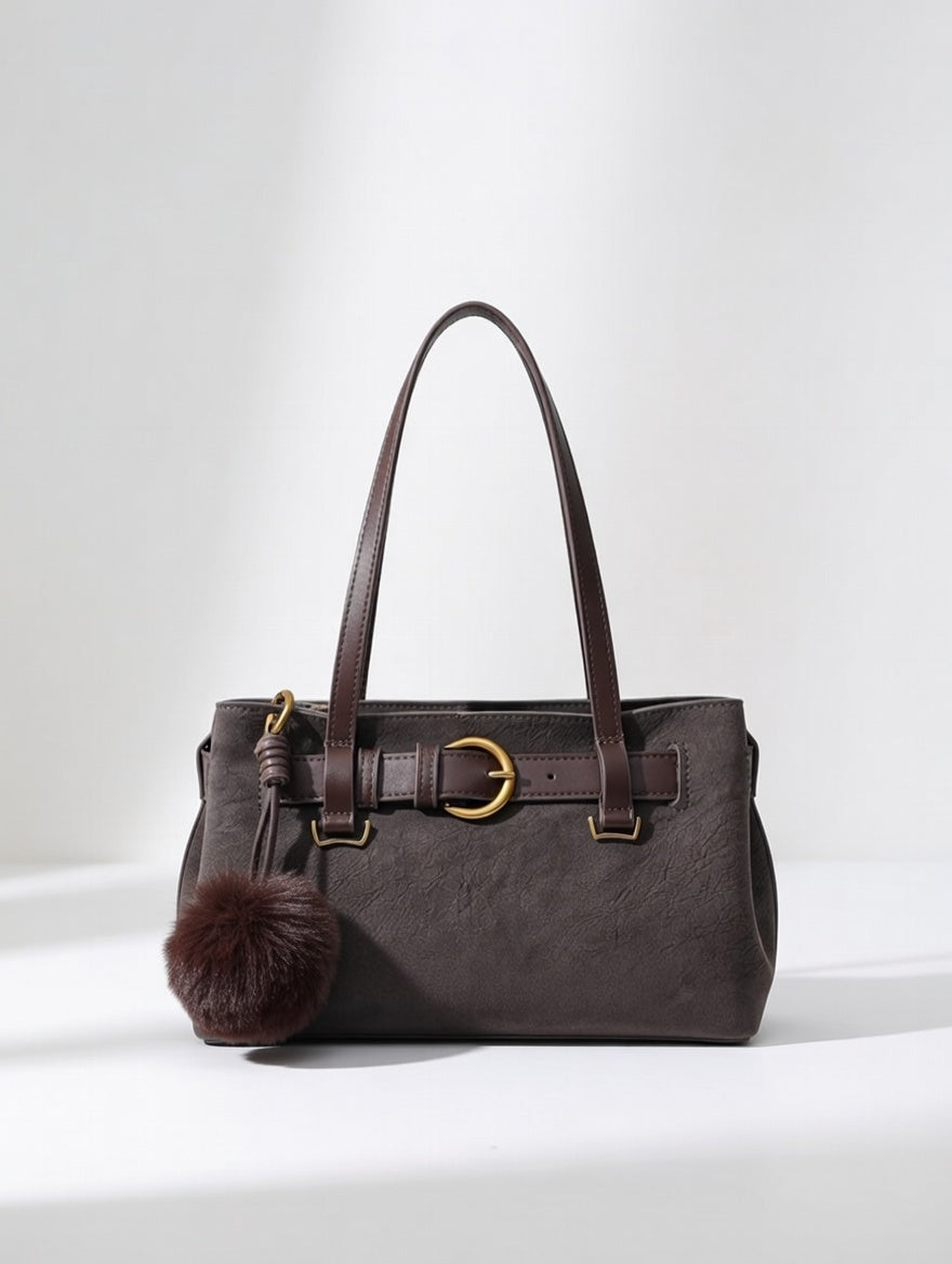 The Suede Buckle Shoulder Bag — Buckle-Decor Suede Medium Shoulder Bag 4