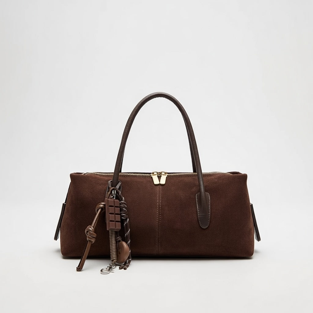 The Suede Pendant Shoulder Bag — Pendant-Detail Suede Medium Shoulder Bag