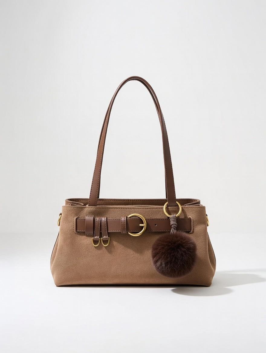 The Suede Buckle Shoulder Bag — Buckle-Decor Suede Medium Shoulder Bag 3