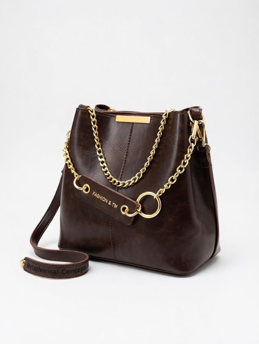 The Chain Decor Crossbody — Chain Detail PU Leather Medium Crossbody Bag