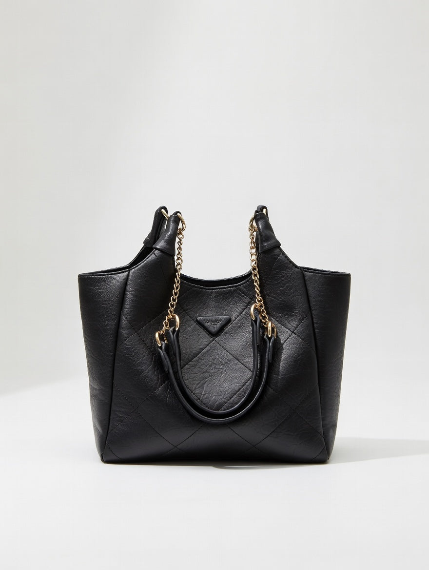 The Everyday Large Shoulder Bag — Structured PU Leather Large Shoulder Bag in Timeless Black 2