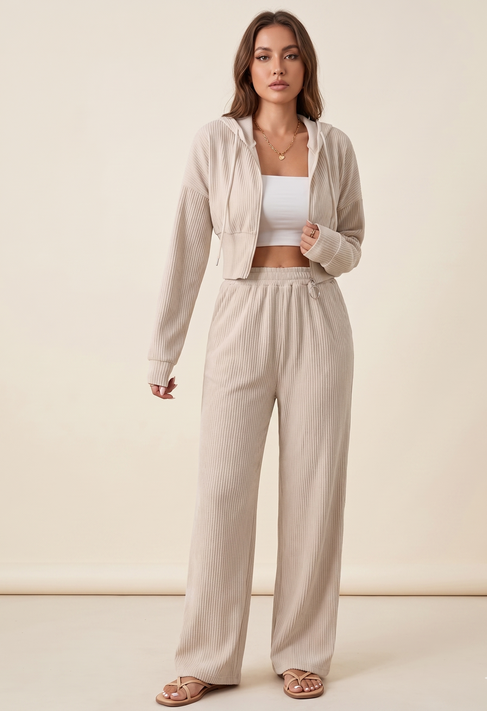 The Apricot Hoodie Set — Cropped Zip-Up Hoodie & Drawstring Pants