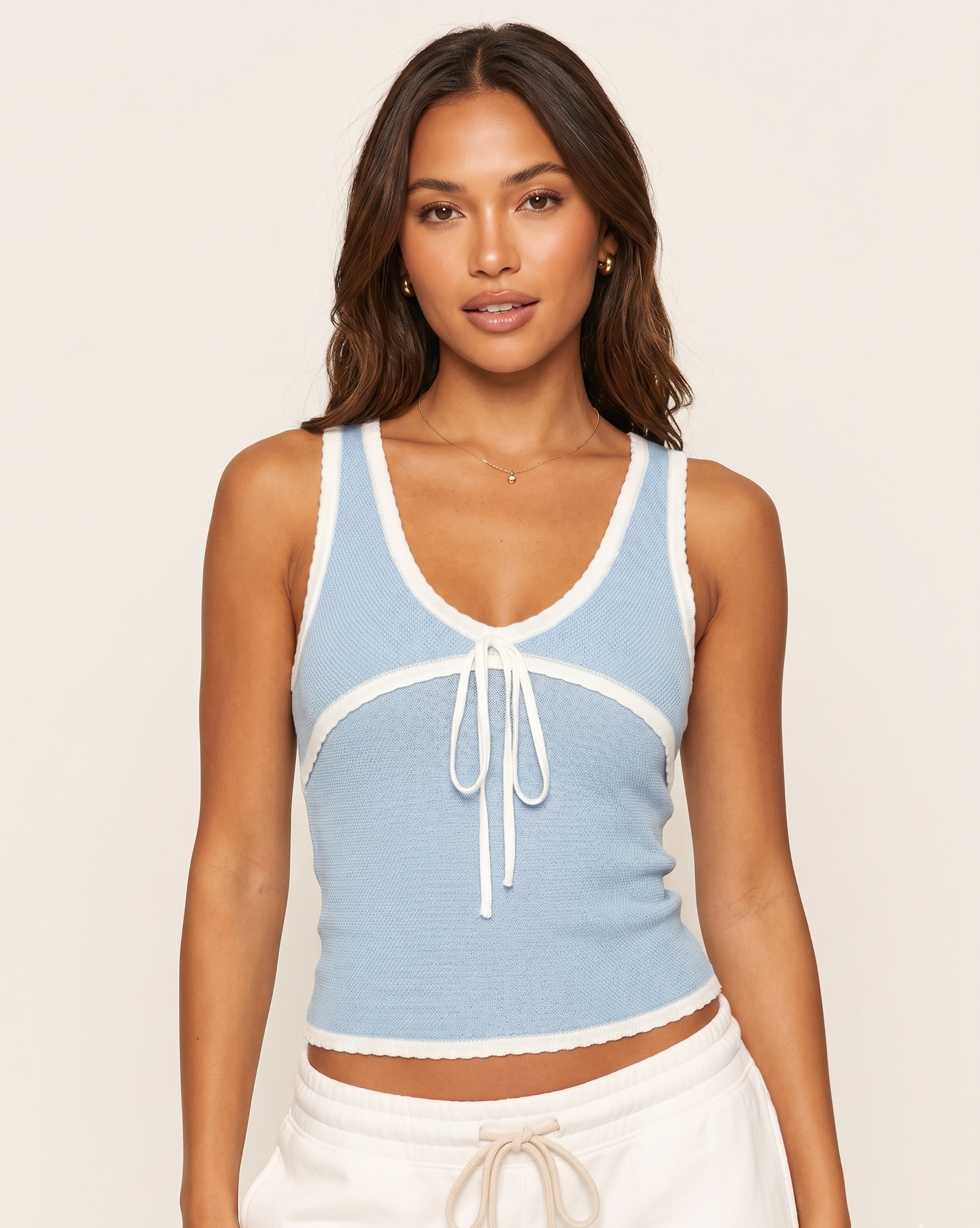 Feletin Luxe Tie-Front Viscose Tank Top in Light Blue