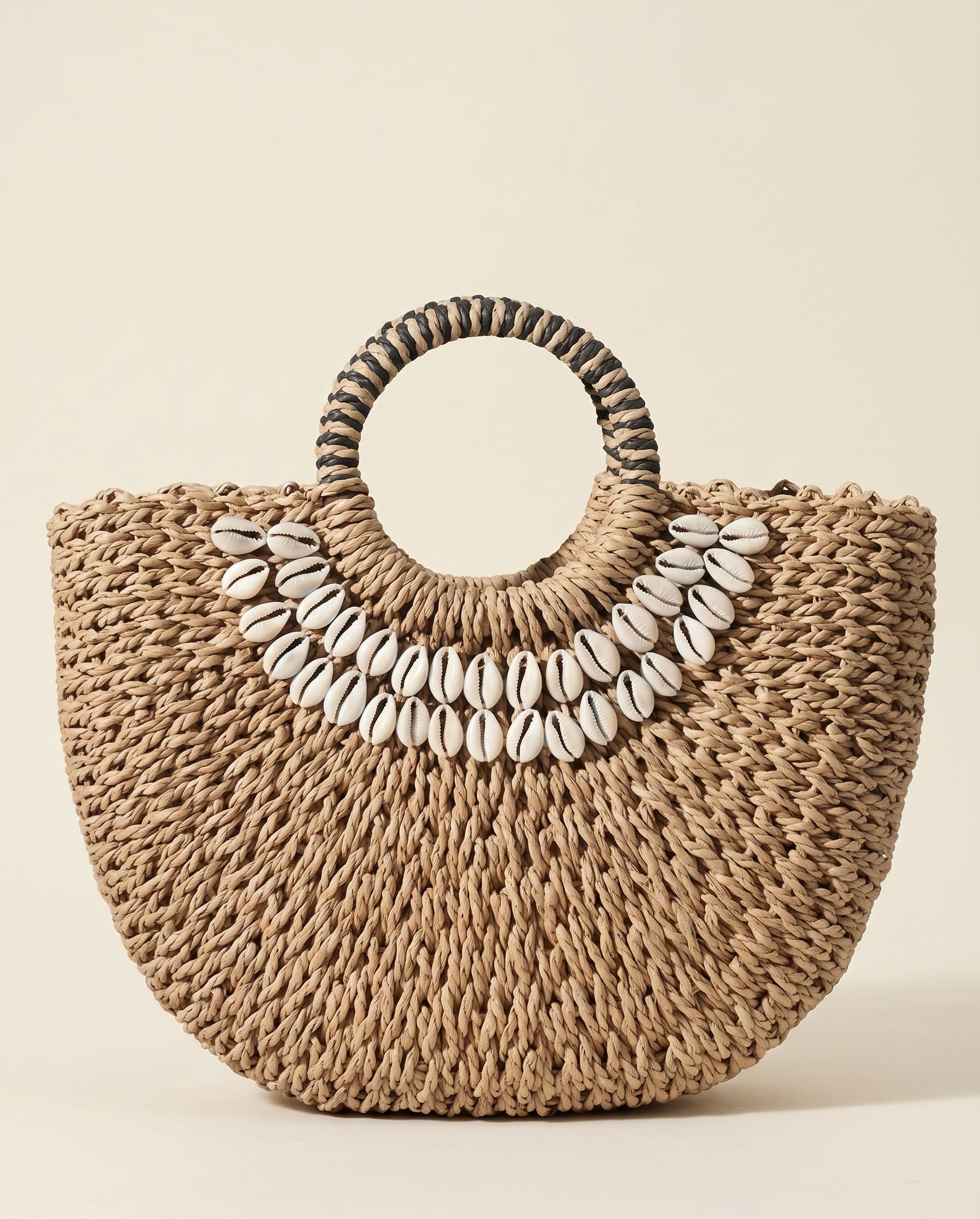 Feletin Luxe Seashell-Embellished Handwoven Straw Handbag | Camel | One Size