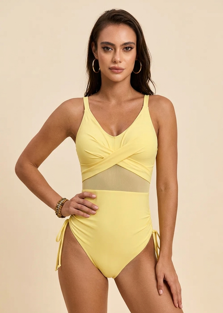 Feletin Luxe Drawstring Ruched Crisscross V-Neck One-Piece Swimsuit | 3 Pastel Colours