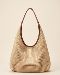 Feletin Luxe Artisan Handwoven Natural-Straw Refined Leather-Strap Medium Handbag | Brown | One Size