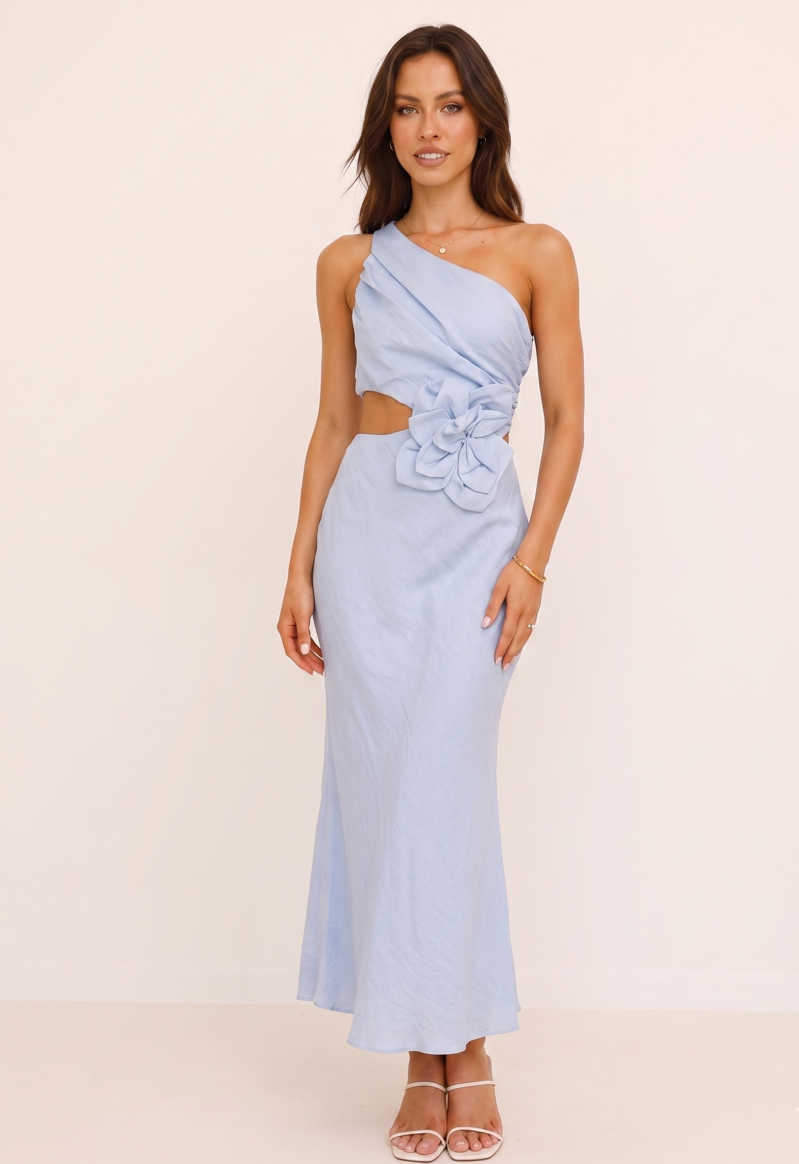 Feletin Luxe One-Shoulder Floral Cutout Midi Dress | Blue, Yellow & Red