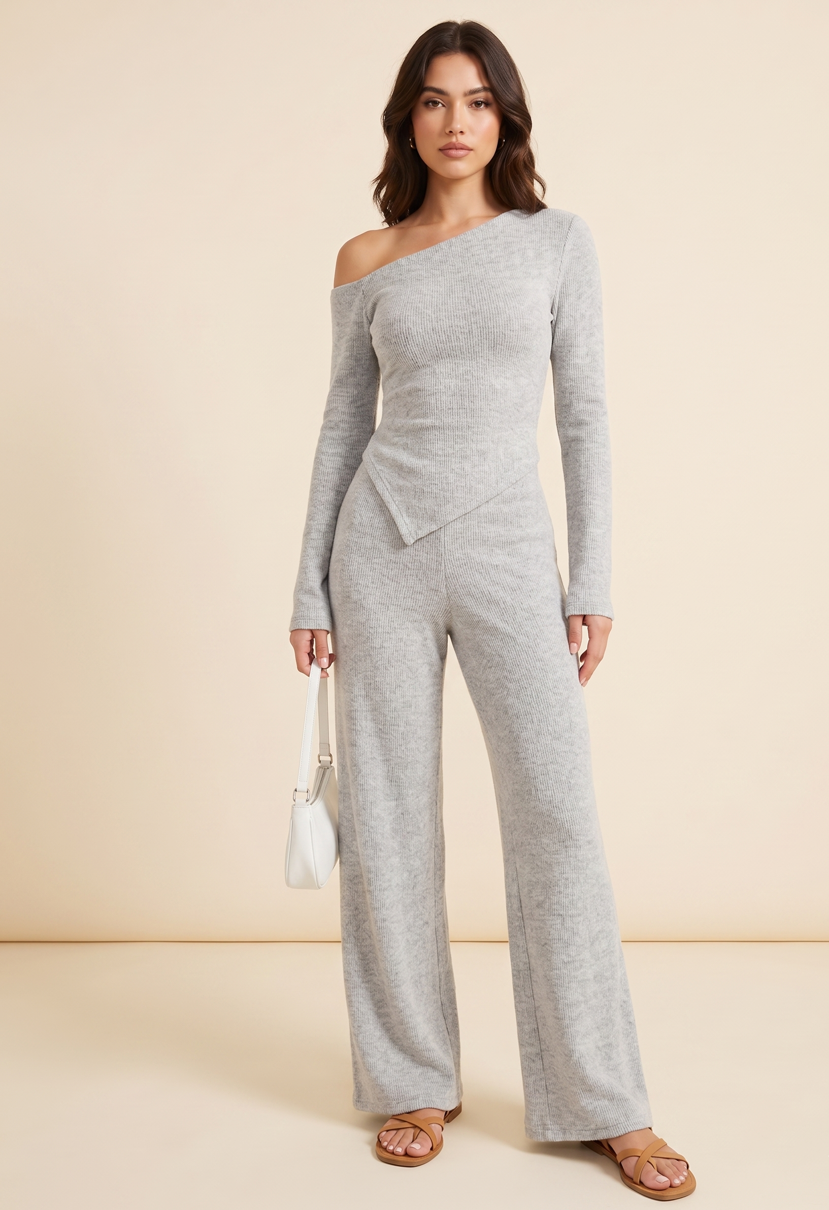 The One-Shoulder Asymmetric Set — Long Sleeve One-Shoulder Top & Wide-Leg Pants