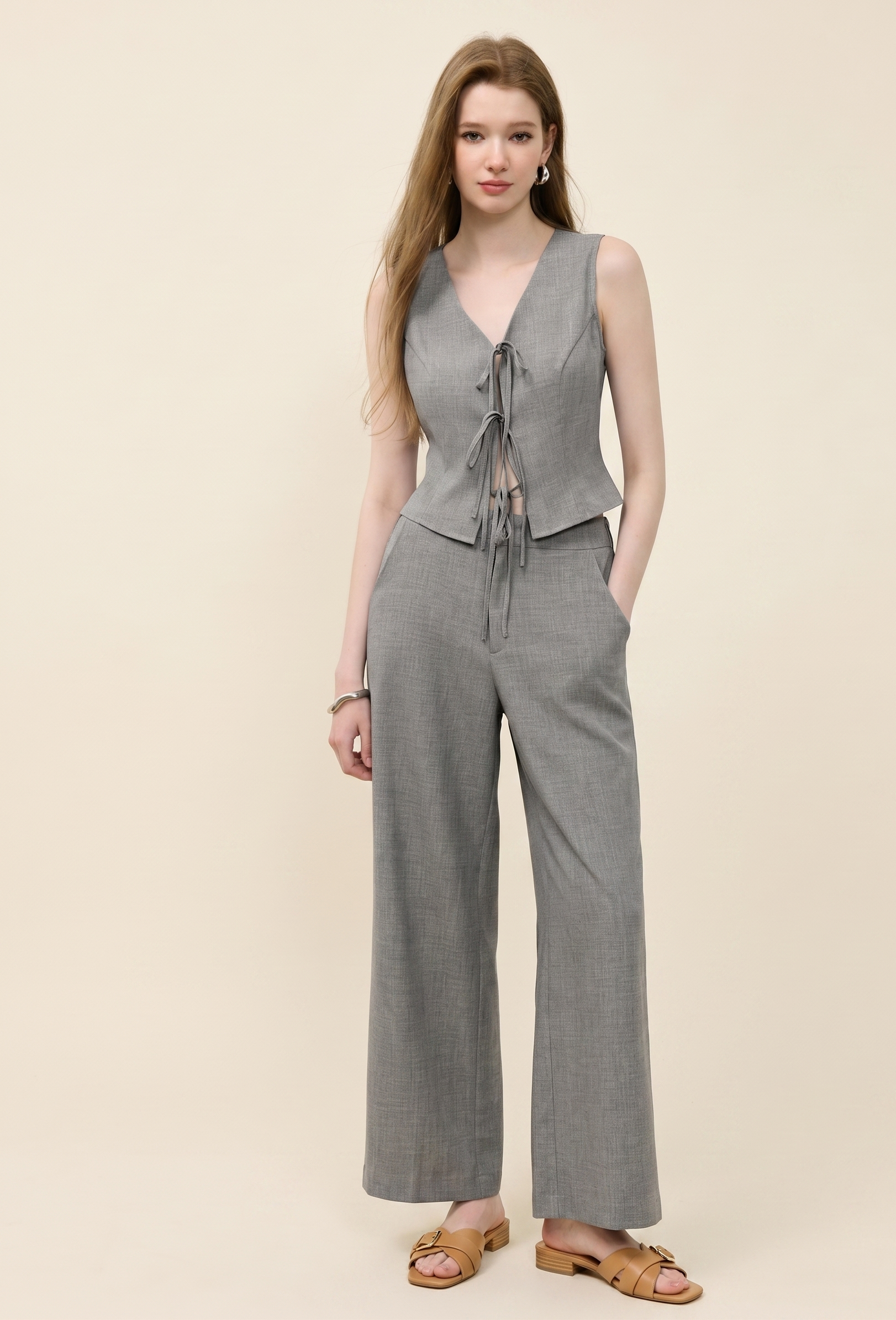 The Drape Vest Set — Tie-Front Vest & Wide-Leg Pants