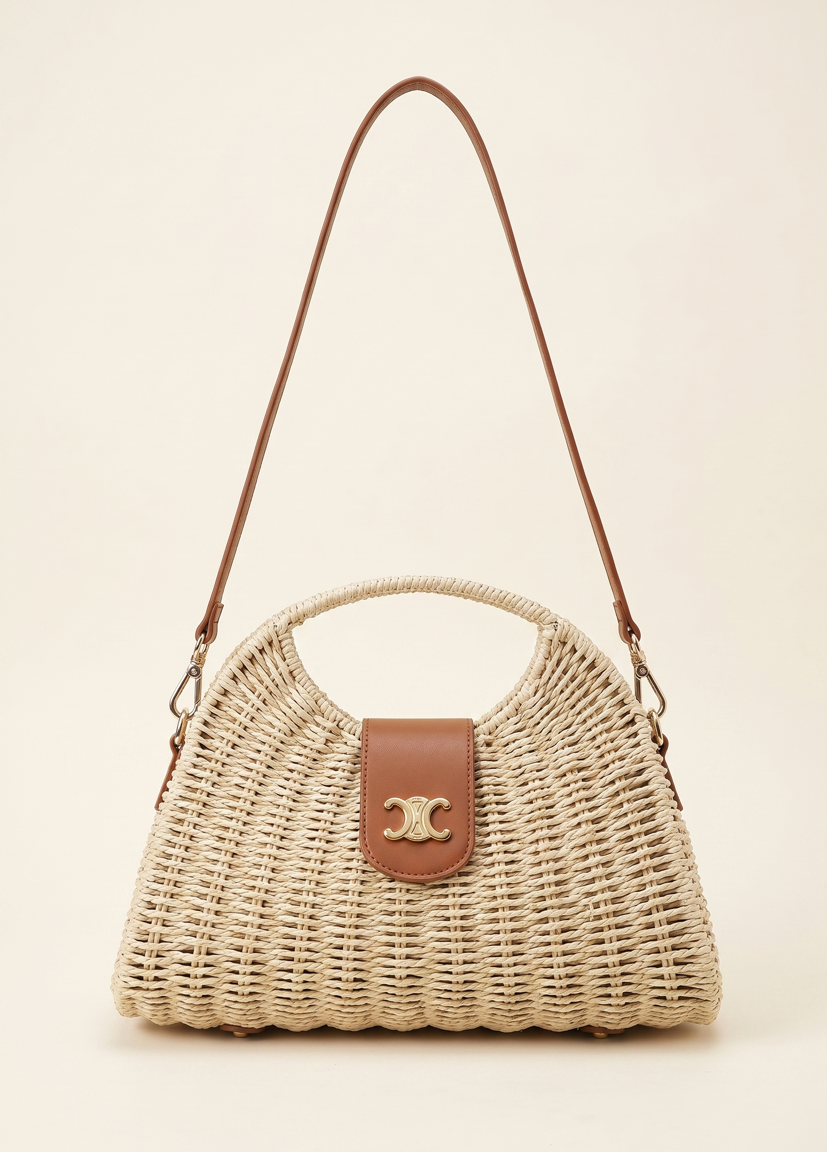 Feletin Luxe Artisan Natural-Straw Woven Adjustable-Strap Crossbody Bag | Coffee Brown & Cream | One Size