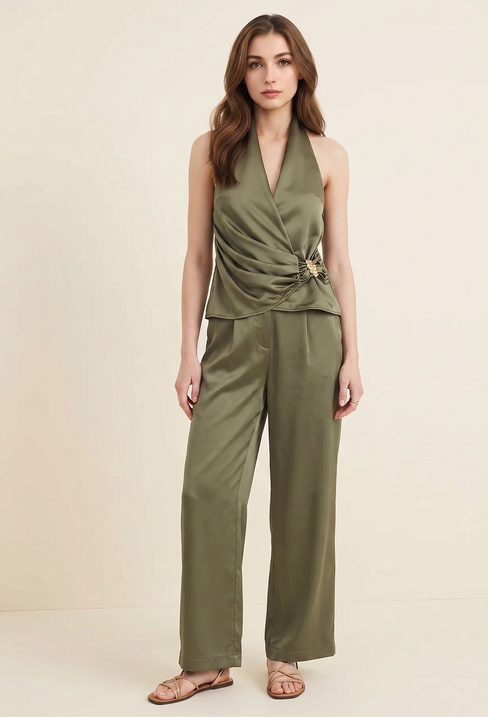 The Surplice Set — Sleeveless Tie-Front Top & Wide-Leg Pants