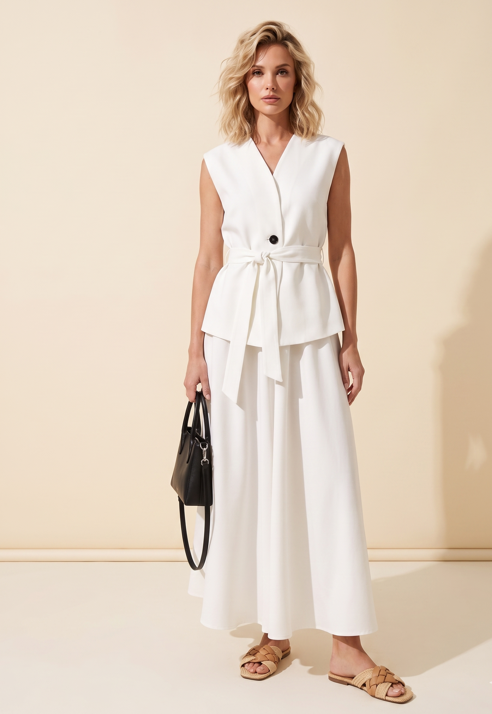 One Button Short Sleeve Top and Skirt Set
