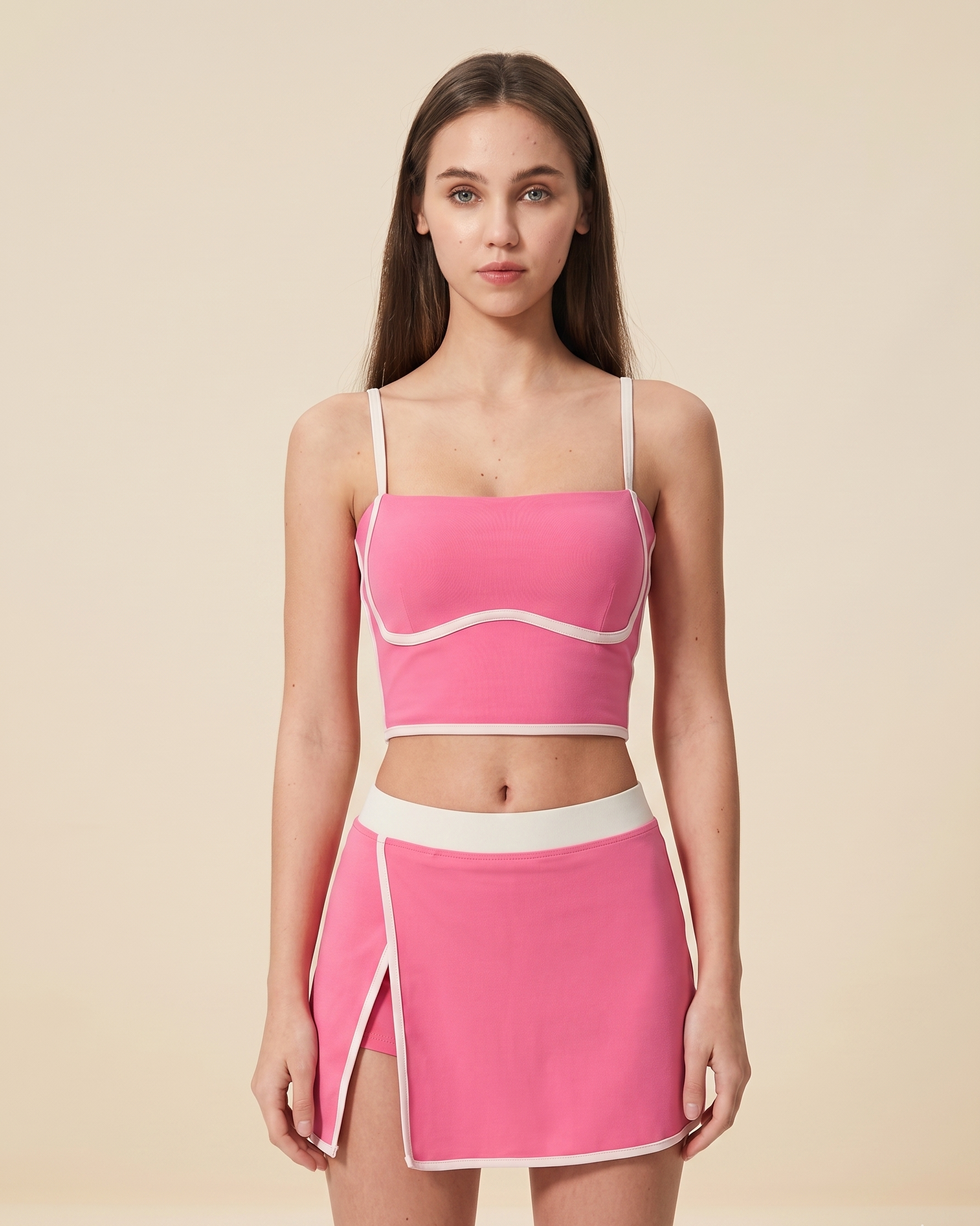 Feletin Luxe Contrast-Trim Square-Neck Active Cami with Detachable Chest Pads | Fuchsia Pink, Black & White | Sizes 4–12