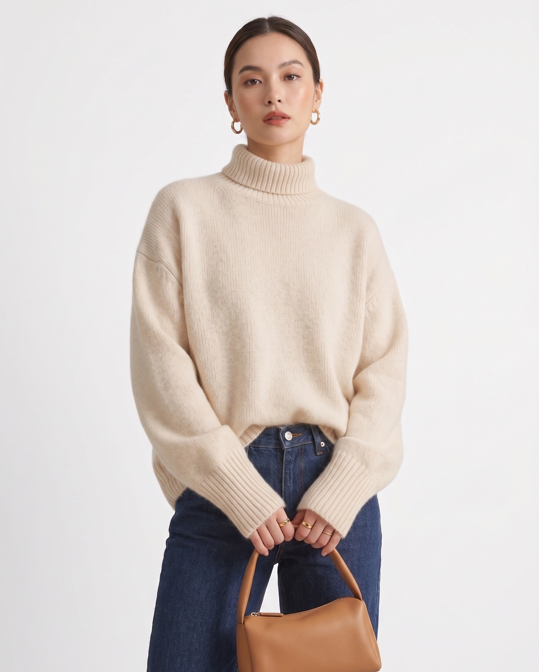 Ribbed Turtleneck Dropped-Shoulder Sweater