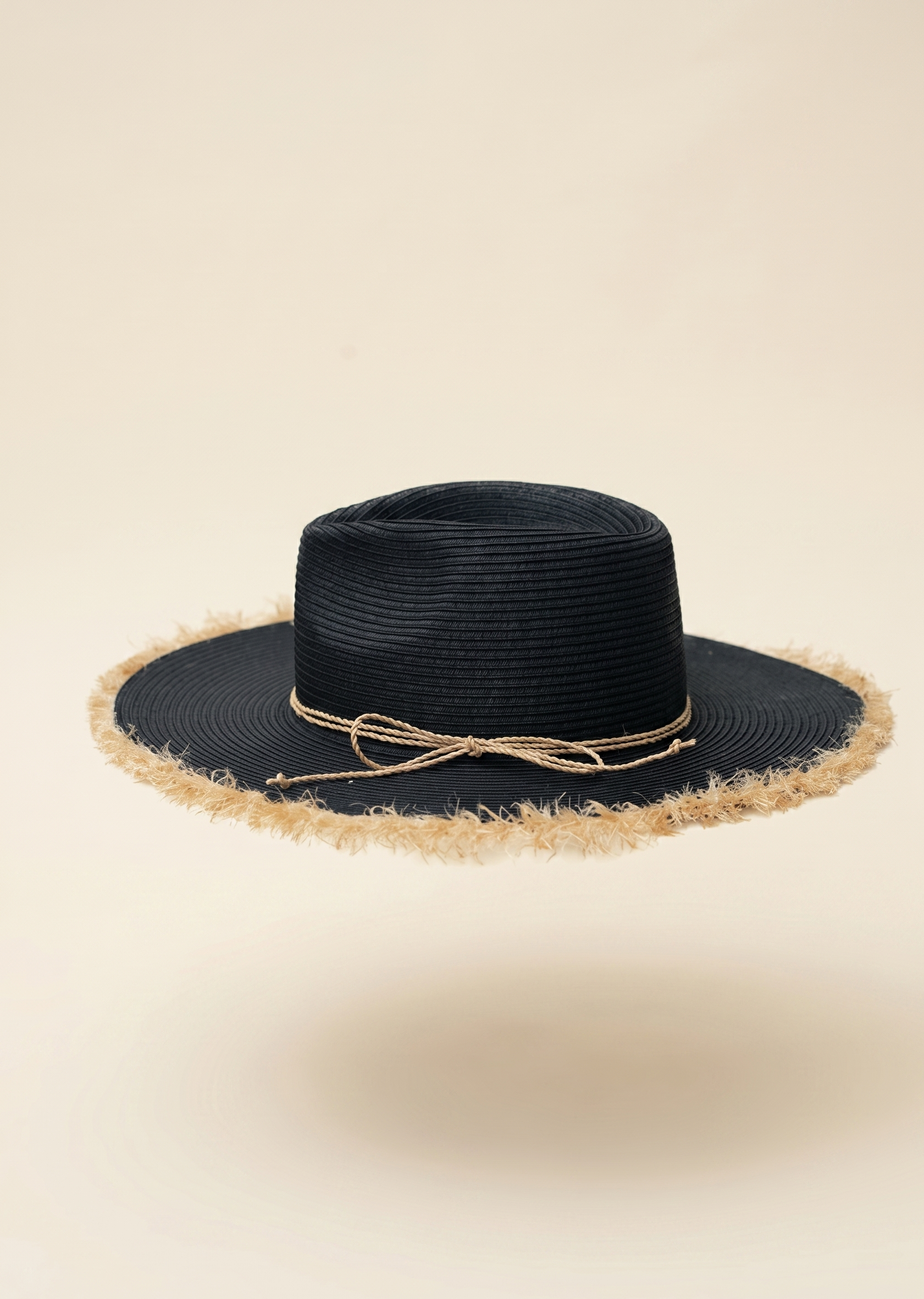 Feletin Luxe Frayed-Brim Straw Woven Sun Hat | Beige, Tan & Black | One Size
