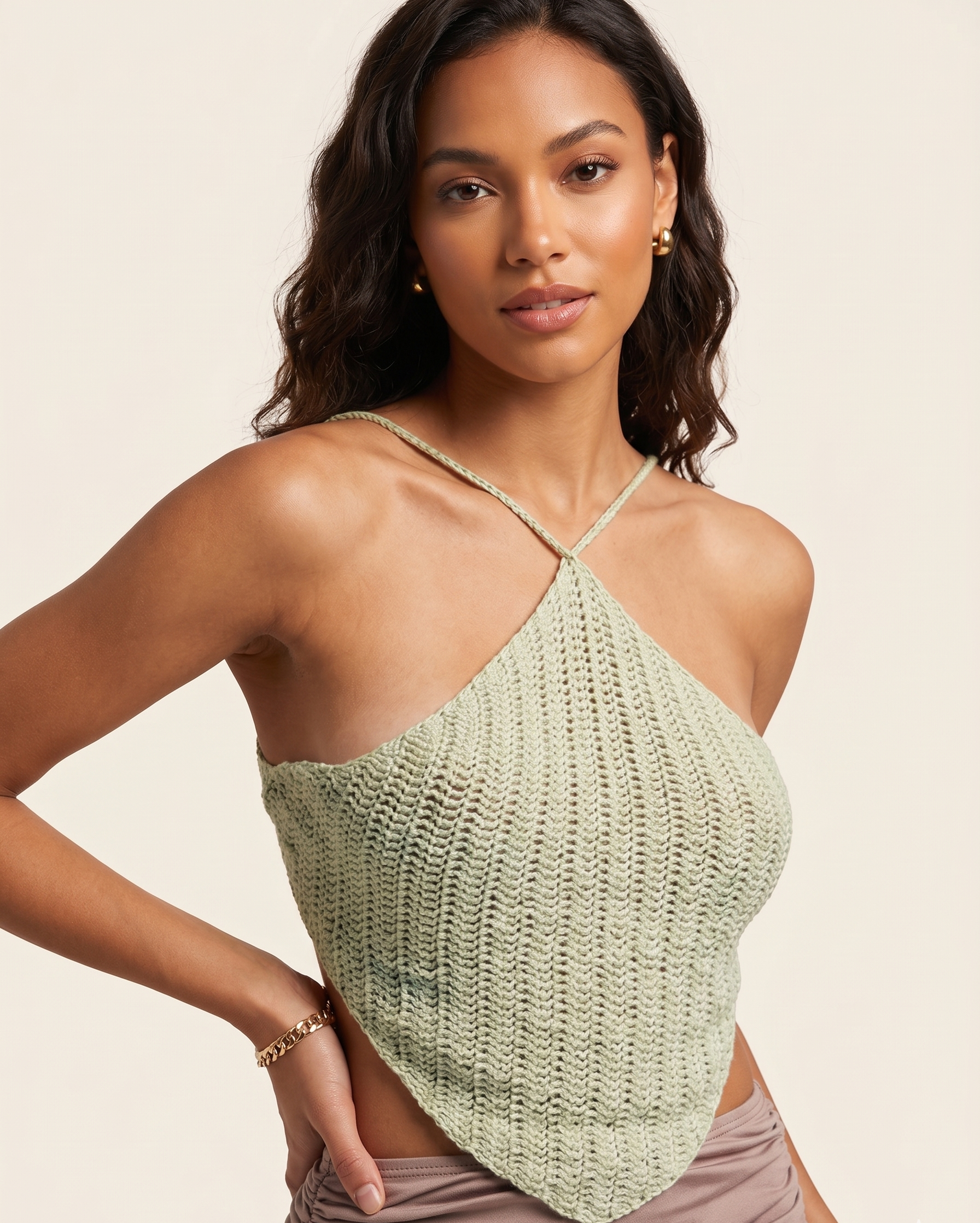 Feletin Luxe Tie-Back Sleeveless Tank Top in Light Green & Light Blue