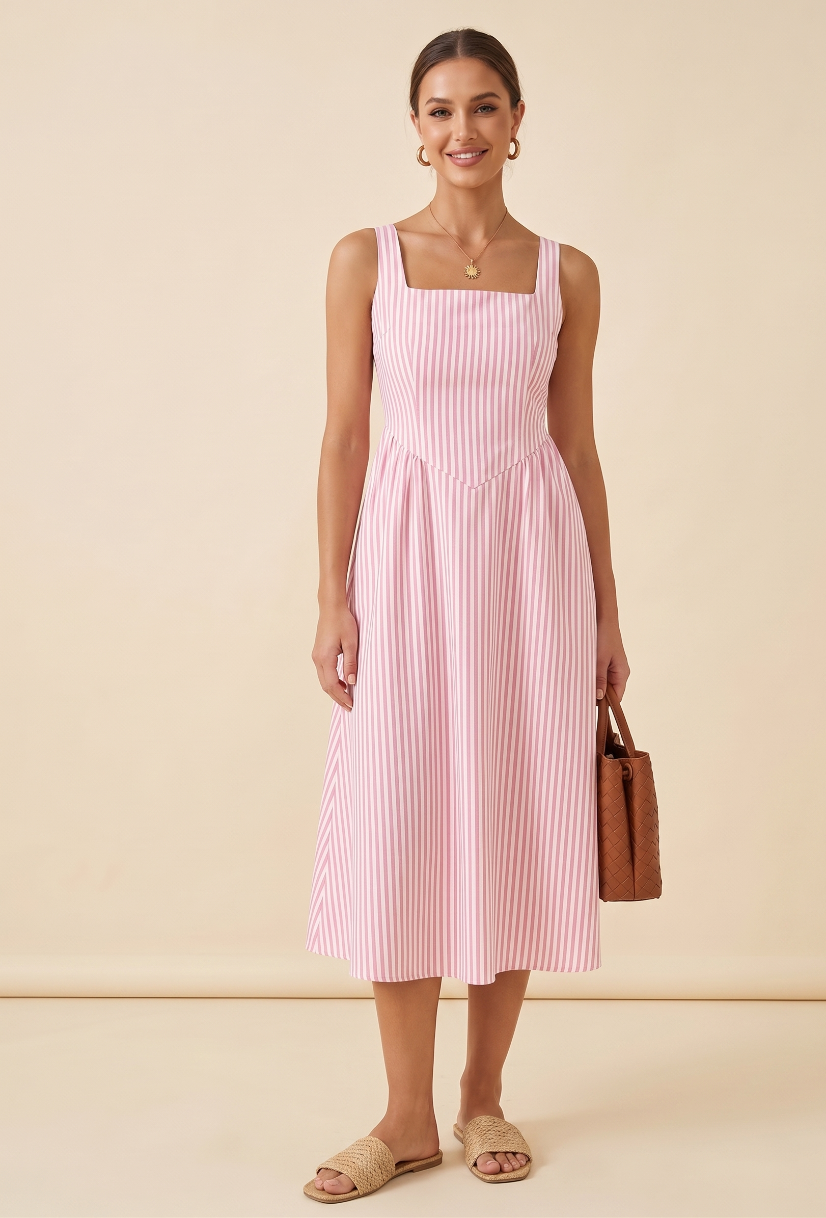Feletin Luxe Striped Square Neck Midi Dress