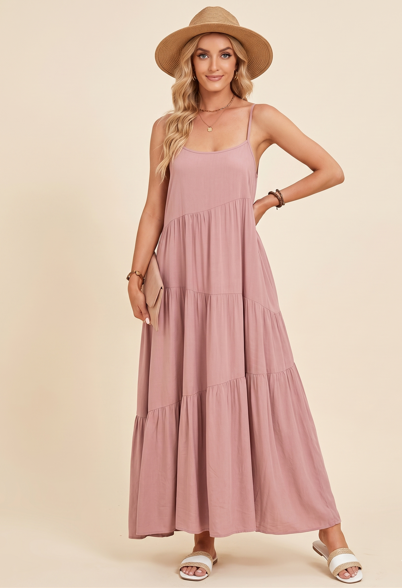 Feletin Luxe Ruched Tiered Spaghetti Strap Midi Dress