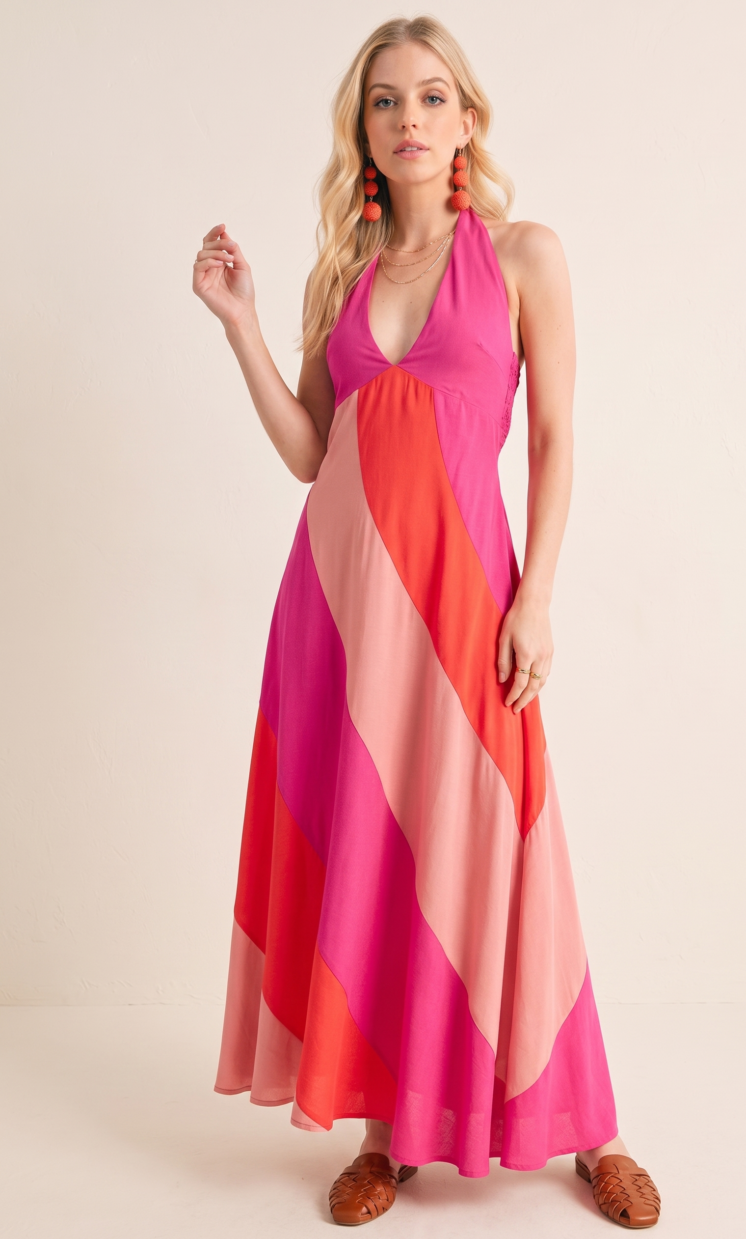 Feletin Luxe Pink Combo Color-Block Sleeveless Asymmetric Maxi Dress | Fluid Drape | S–L