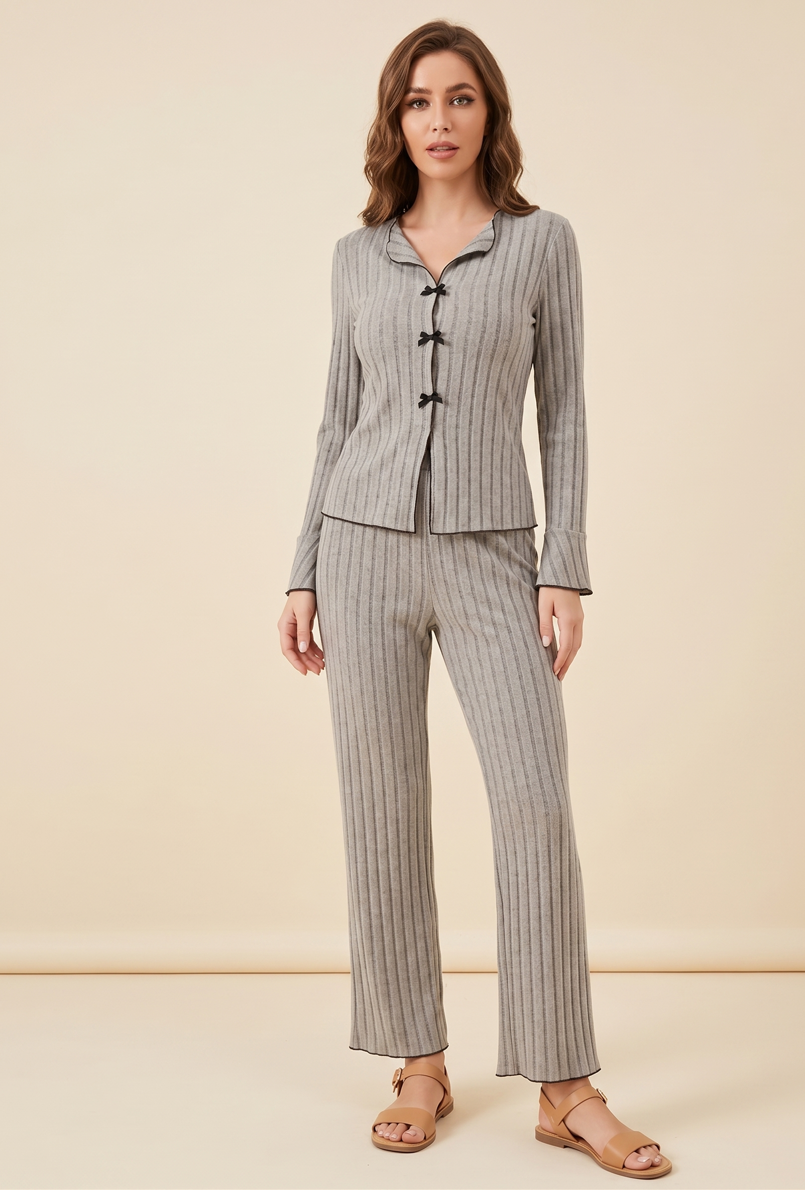 The Ribbon Lounge Set — Ribbed Bow-Front Top & Pants