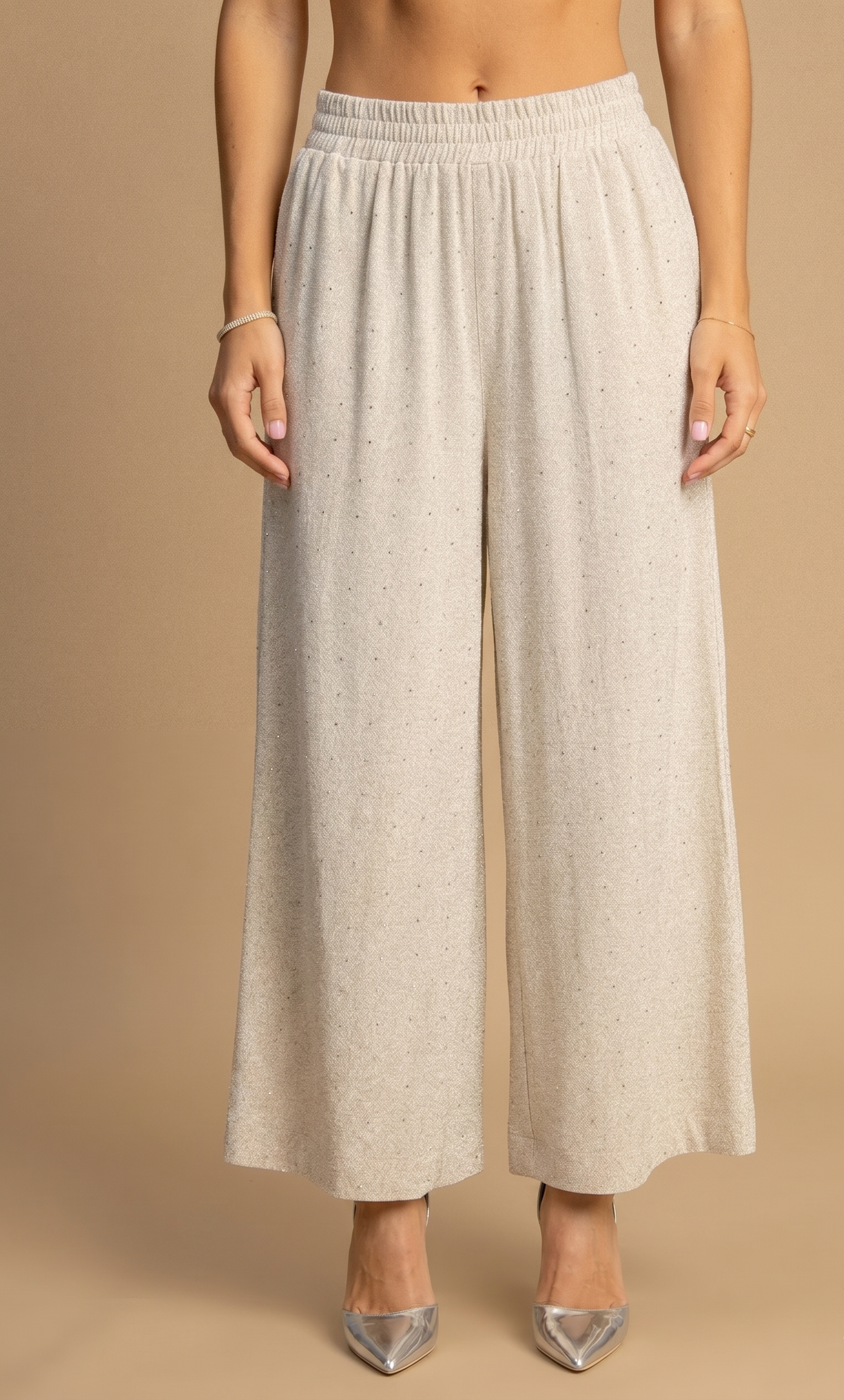 Feletin Linen Lumière High Waist Rhinestone Embellished Pants