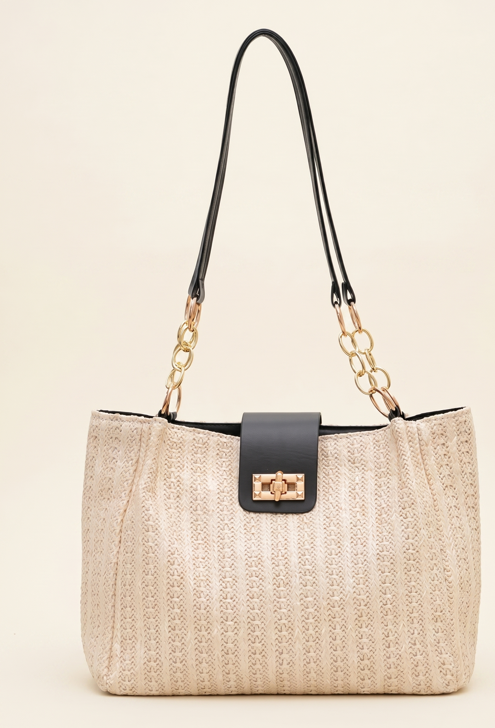 Feletin Luxe Artisan Woven Straw Shoulder Bag | Vegan Leather Trim | Black, Beige, Pink & Brown