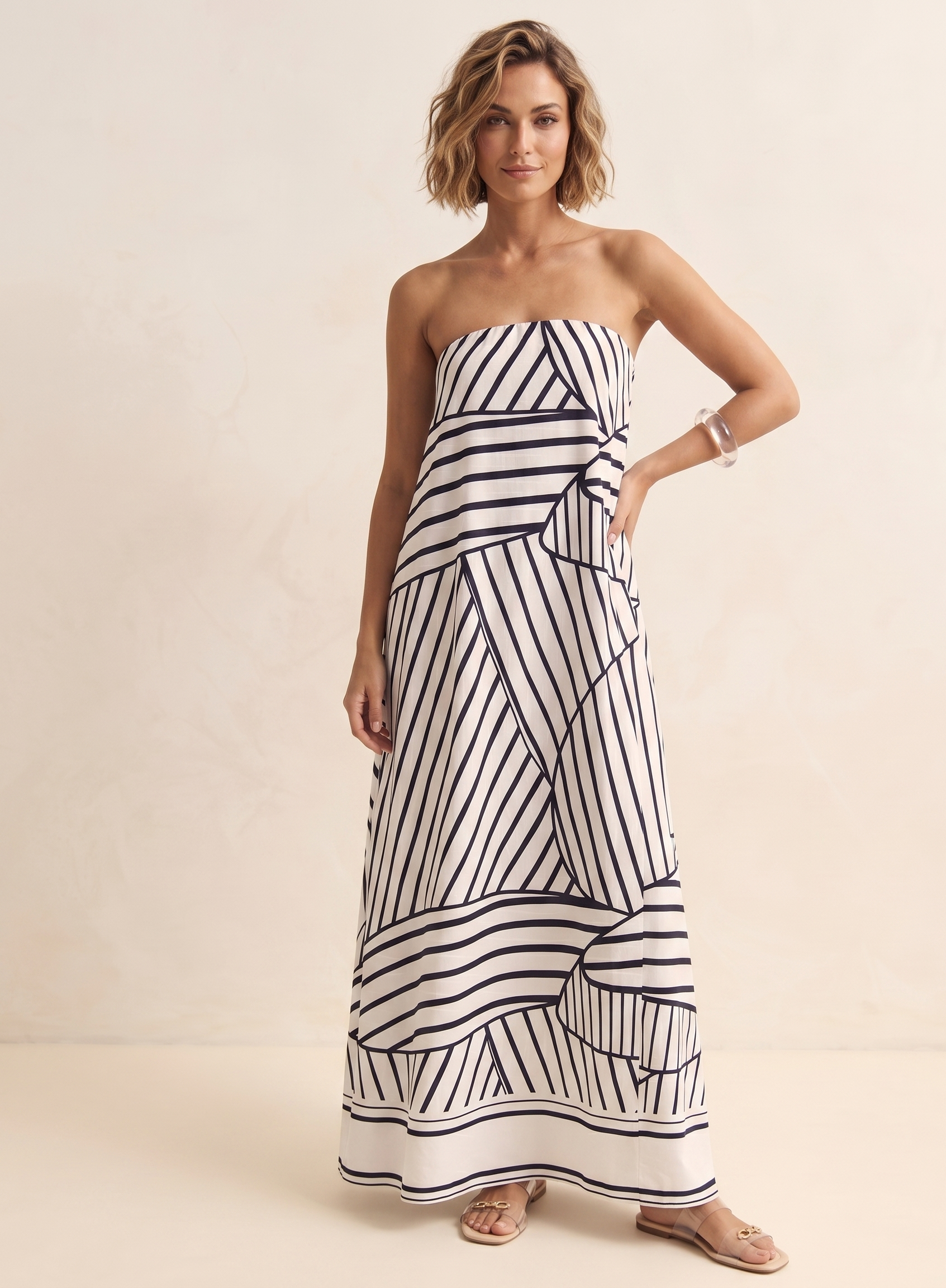 Feletin Luxe Smocked Printed Tube Maxi Dress | Black Stripes, Brown Square, Pink Print & Pink Stripes