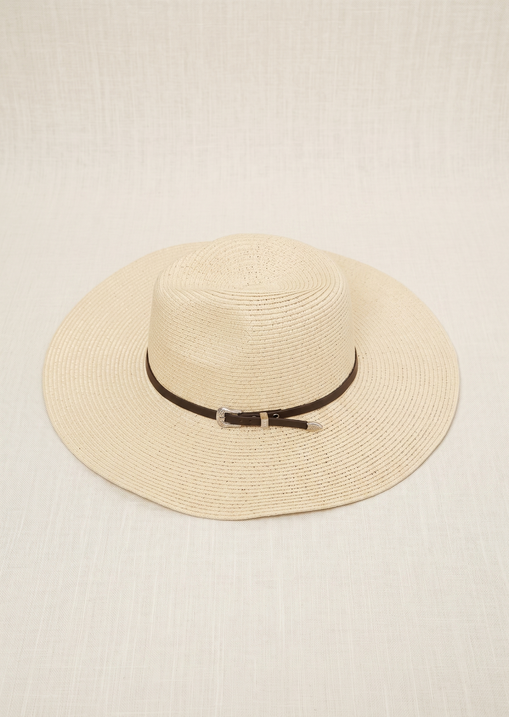 Feletin Luxe Boho Straw Fedora Hat with Contrast Belt Buckle Band | Ivory | One Size