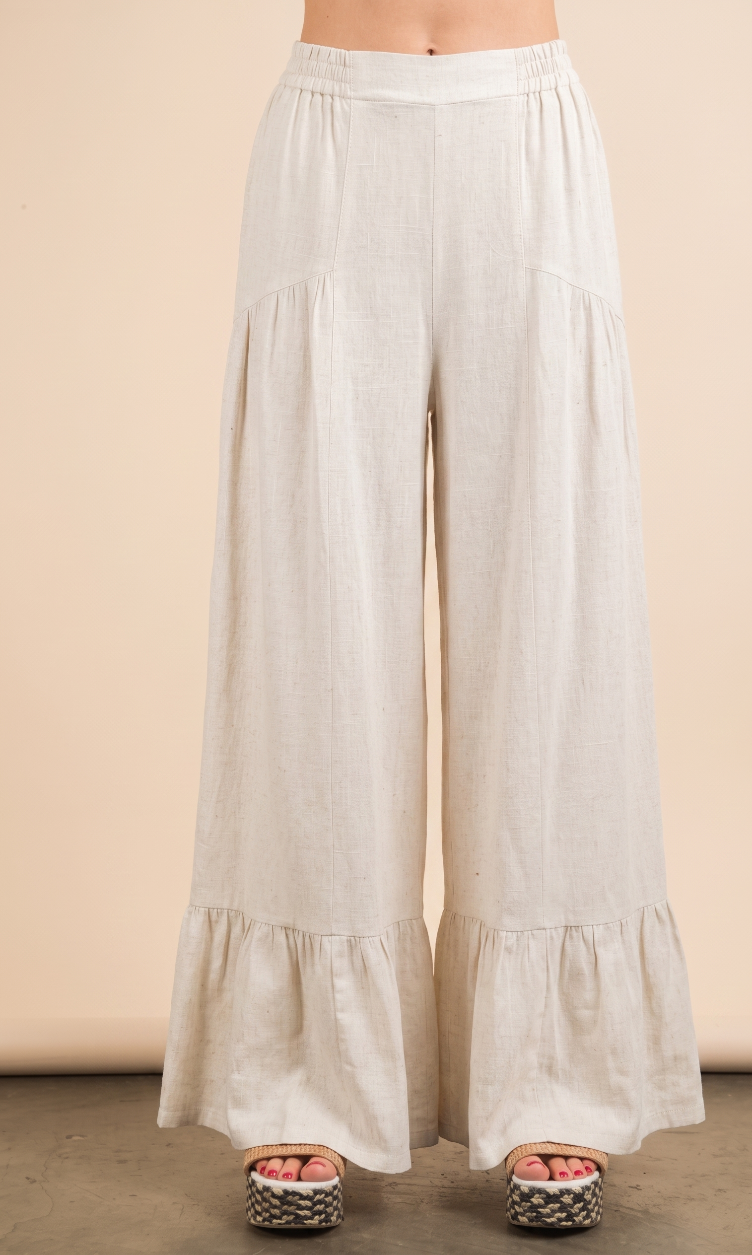 Feletin Linen Palazzo Elastic Waist Wide Leg Pants