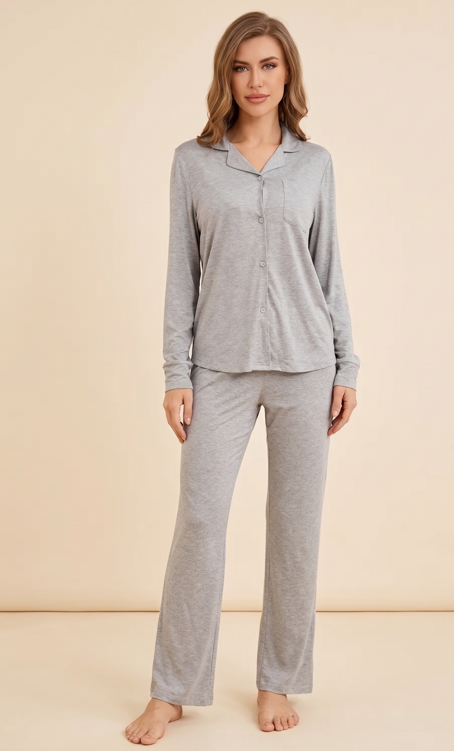Feletin Luxe Button-Up Long Sleeve Top & Pants Lounge Set