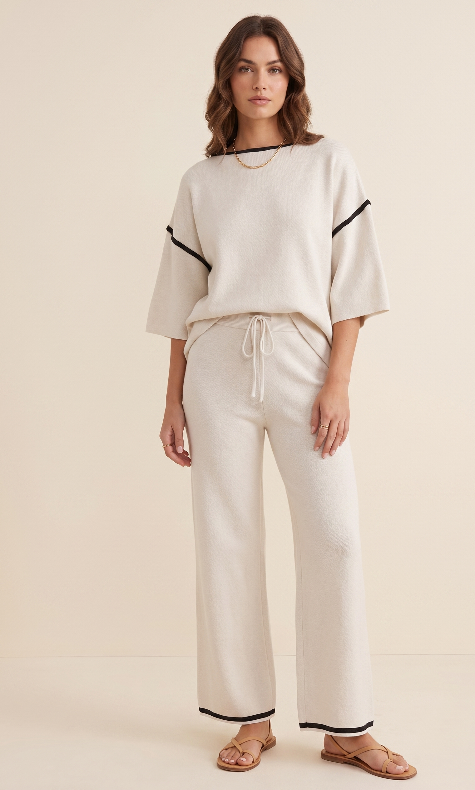 The Contrast Trim Set — Round Neck Top & Drawstring Pants