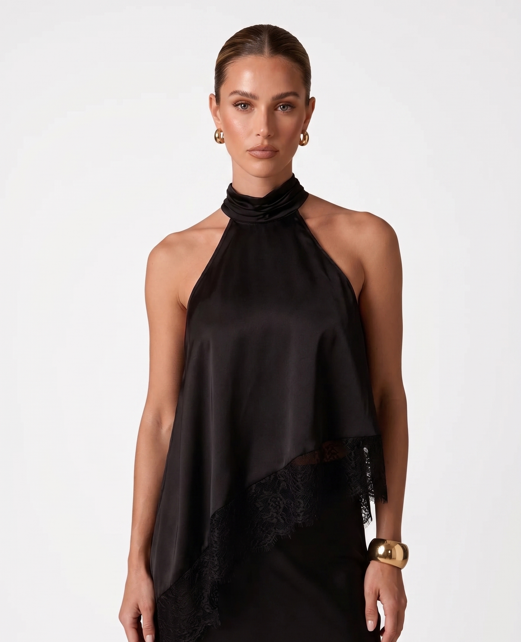 Asymmetrical Lace-Trim Sleeveless Top