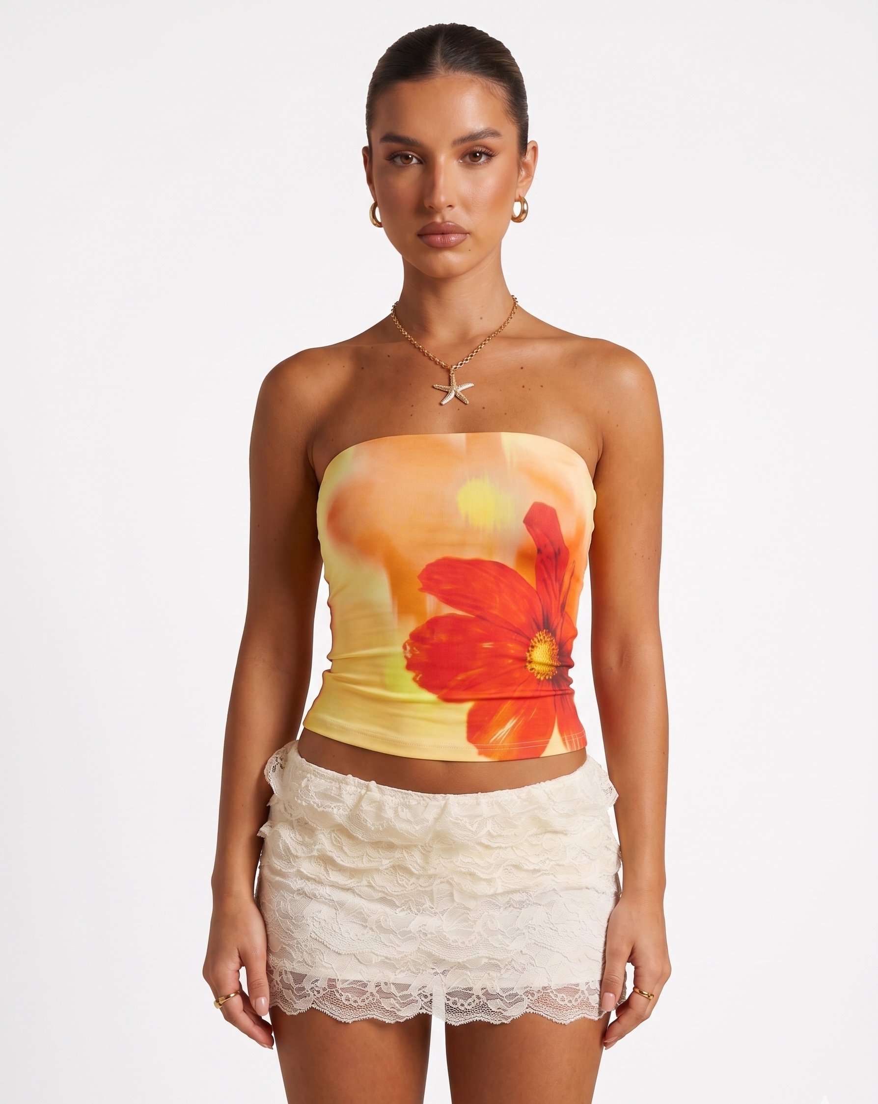 Floral Print Stretch Tube Top