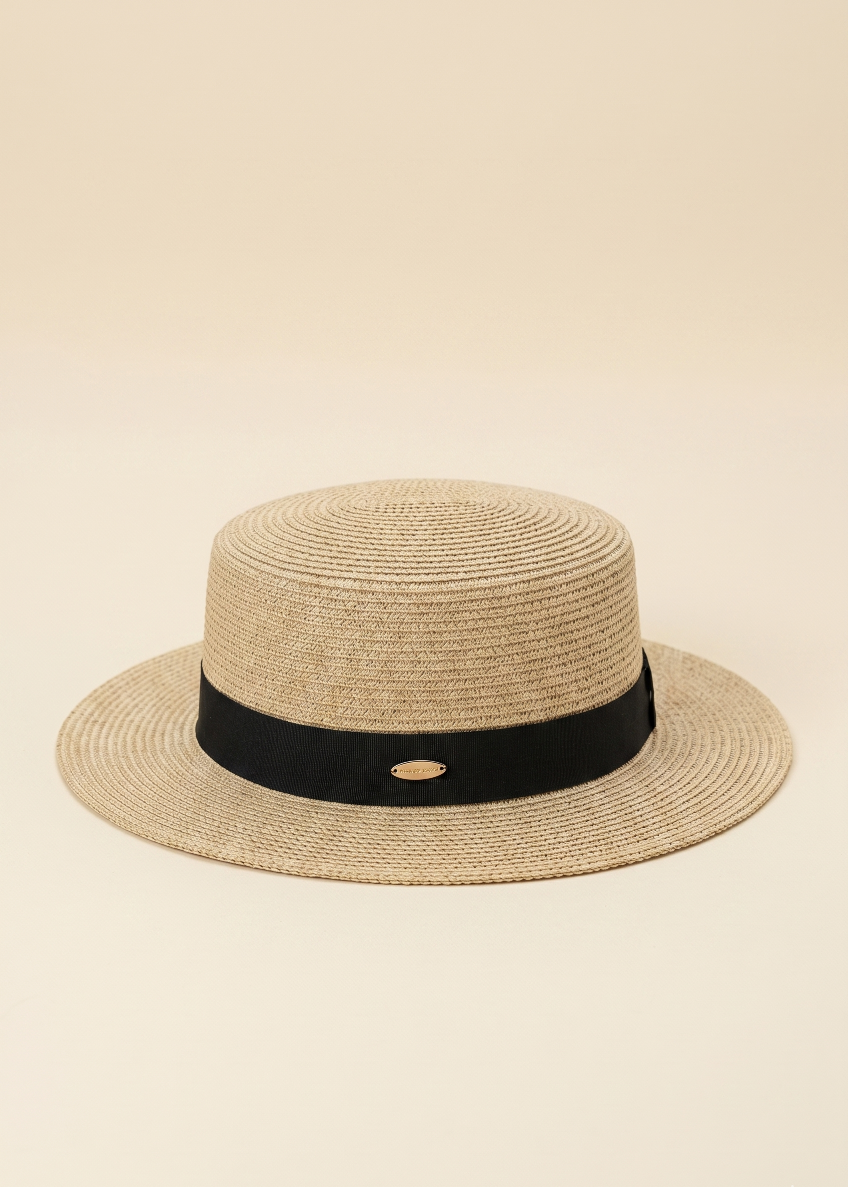 Feletin Luxe Straw Woven Boater Hat | Black, Tan & Blue | One Size