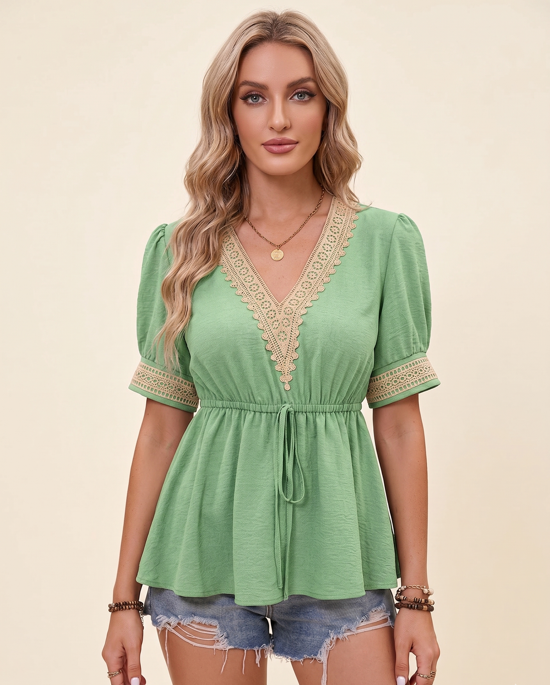 Feletin Luxe Contrast Tie V-Neck Babydoll Top in Five Summer Hues