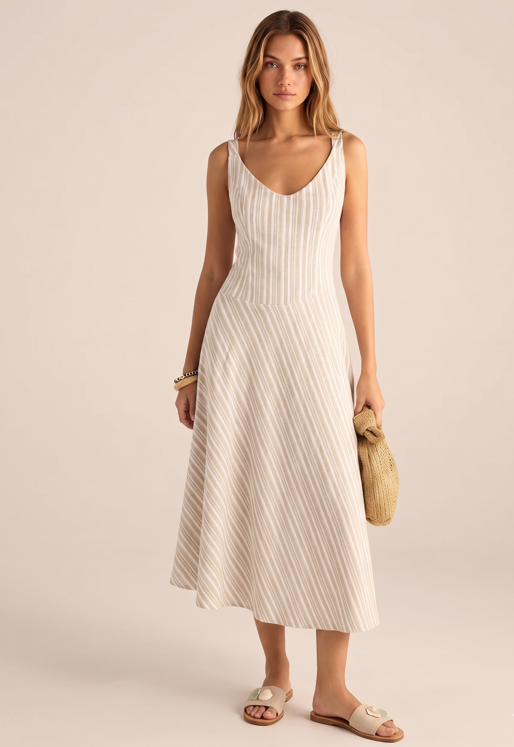 Feletin Luxe Ribbed Striped Sleeveless Midi Dress | Inclusive Sizing S–3XL