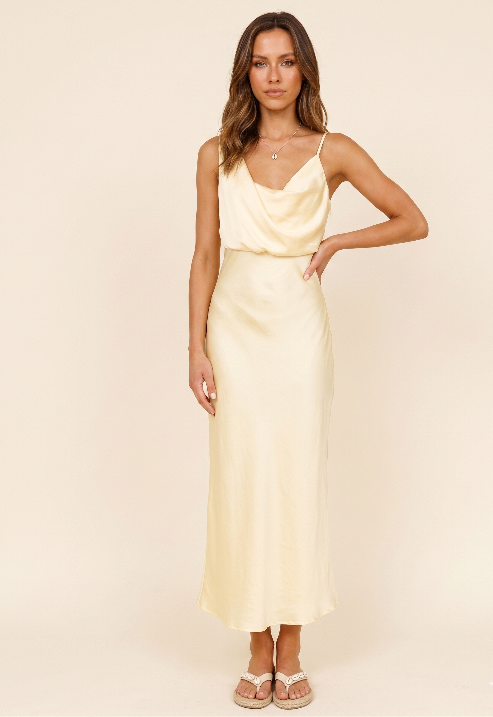 Feletin Luxe Satin Asymmetrical Hem Midi Dress