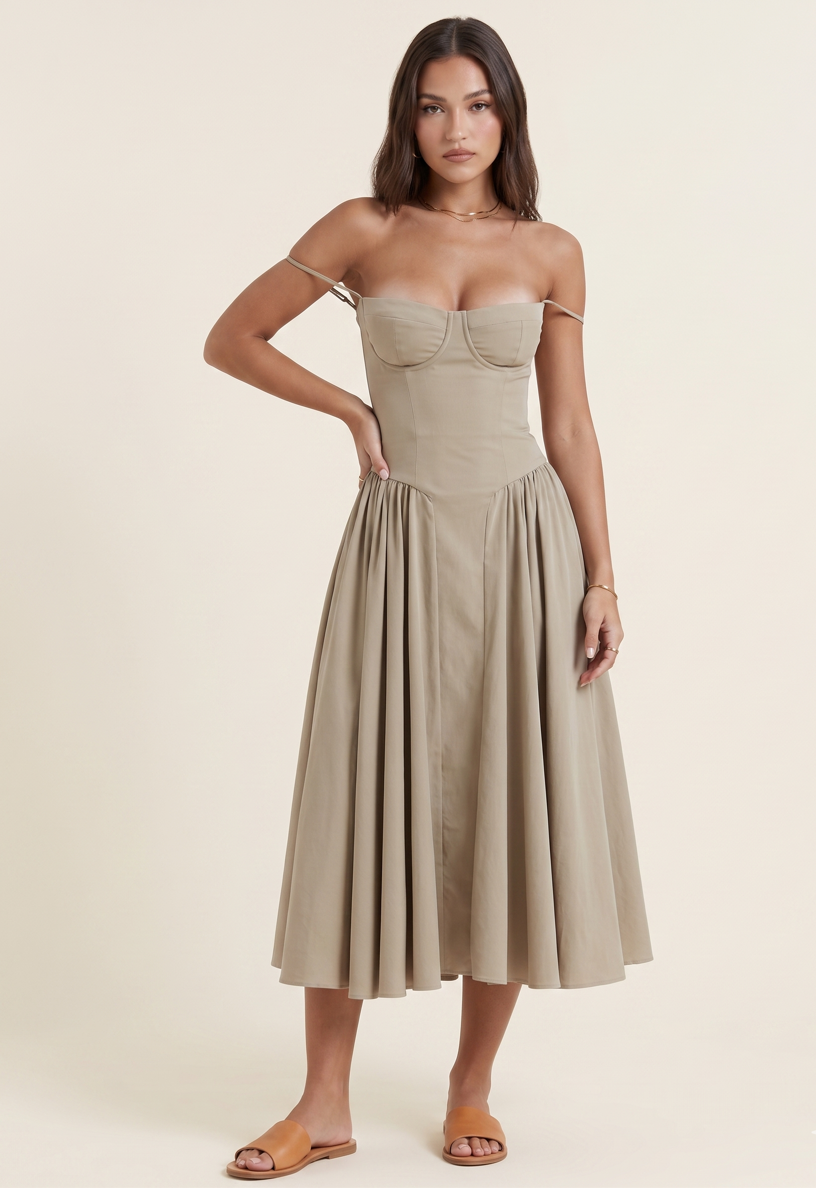 Feletin Luxe Ruched Sweetheart Neck Pocketed Midi Cami Dress