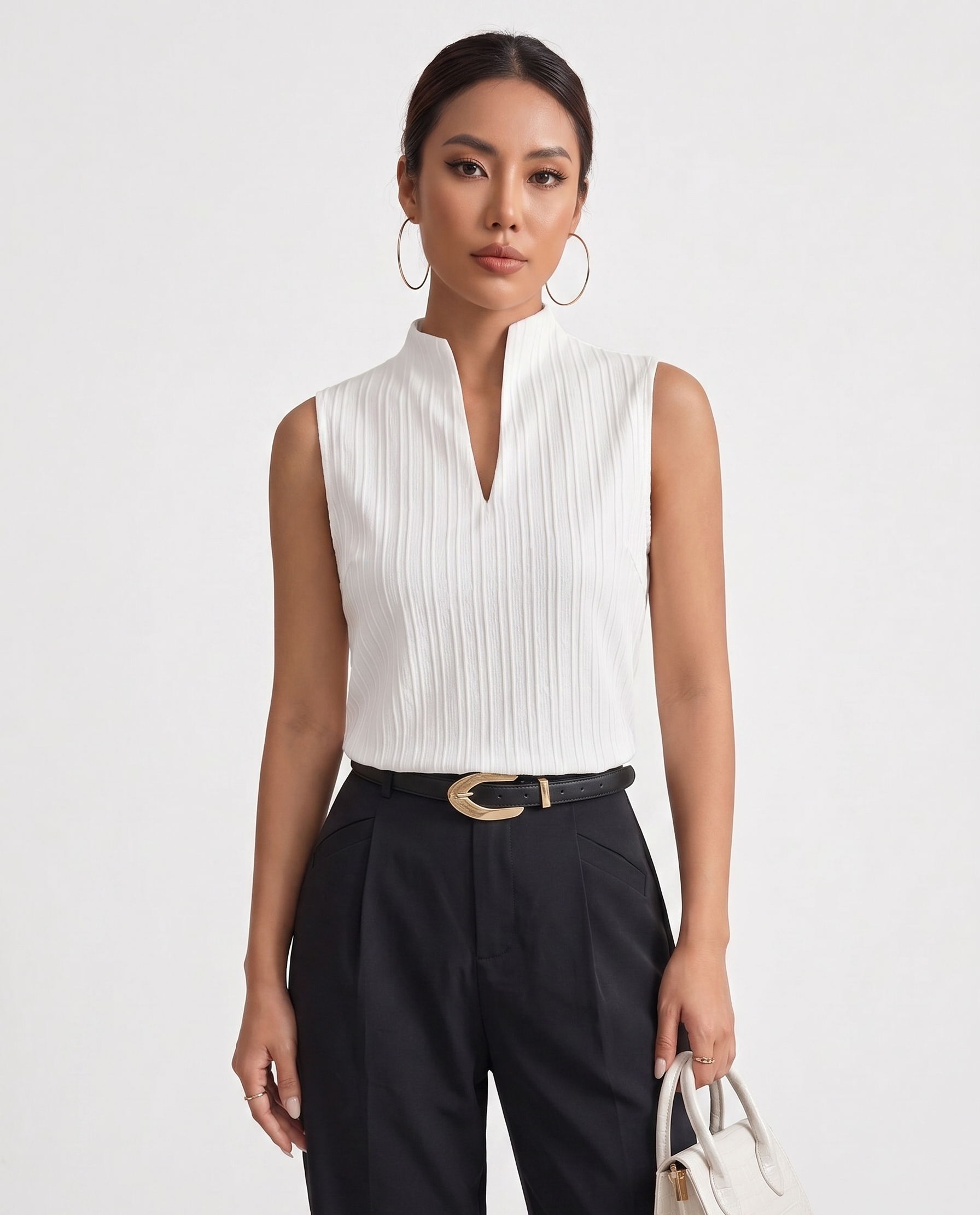 Sculpted Notch-Neck Sleeveless Top