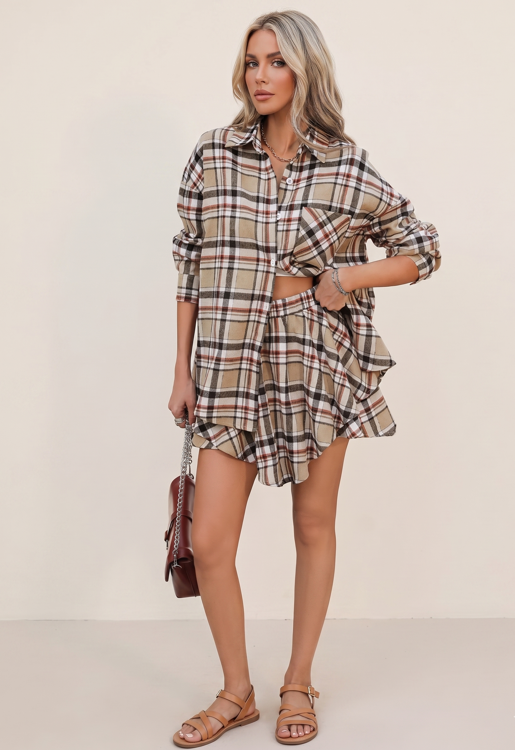 The Plaid Ruffle Set — Button-Up Plaid Shirt & Ruffled Mini Skirt