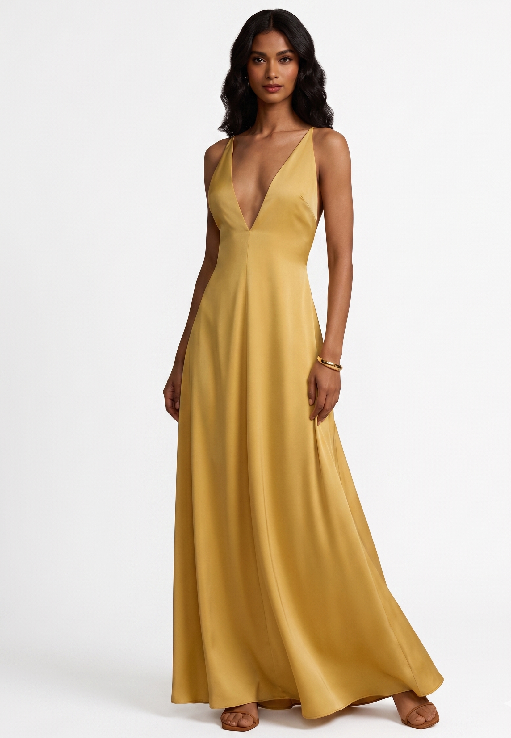 Backless Crisscross Deep V-Neck Maxi Dress