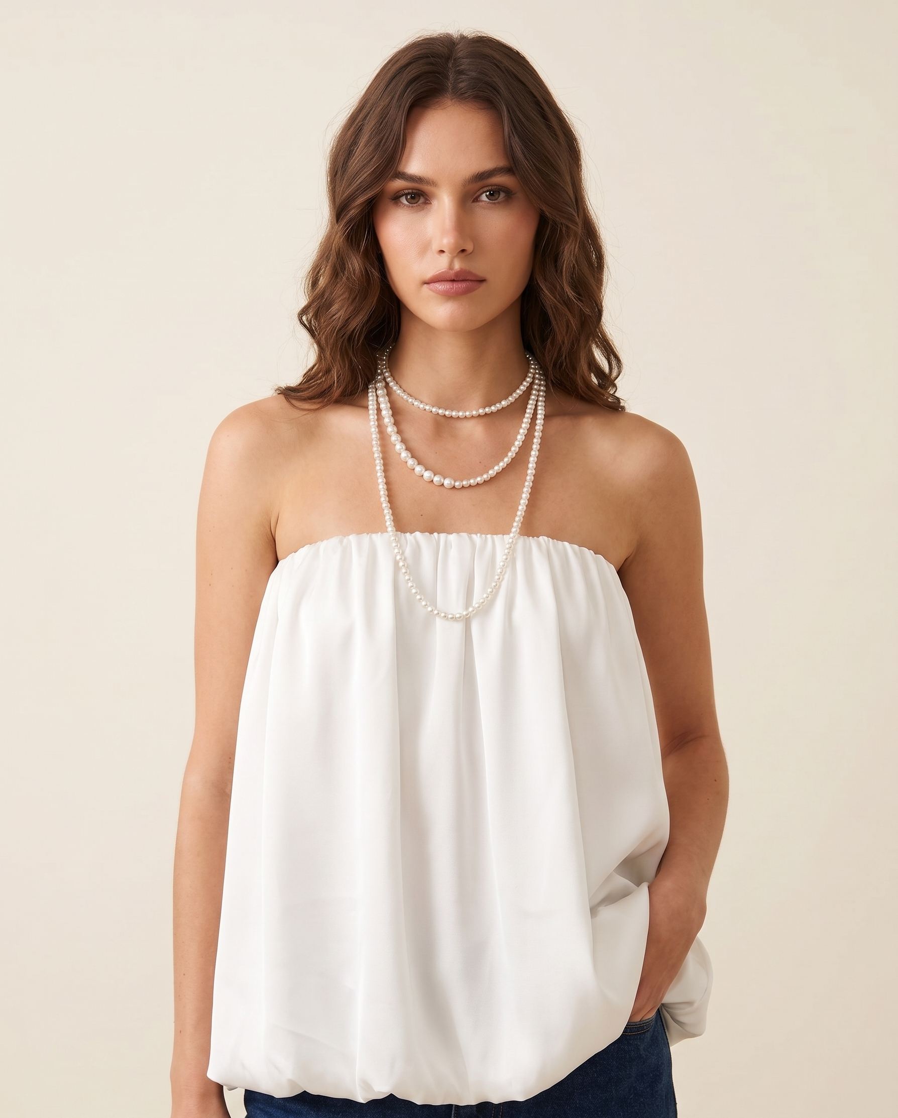 Feletin Luxe Bubble-Hem Tube Top in White, Black & Dark Brown