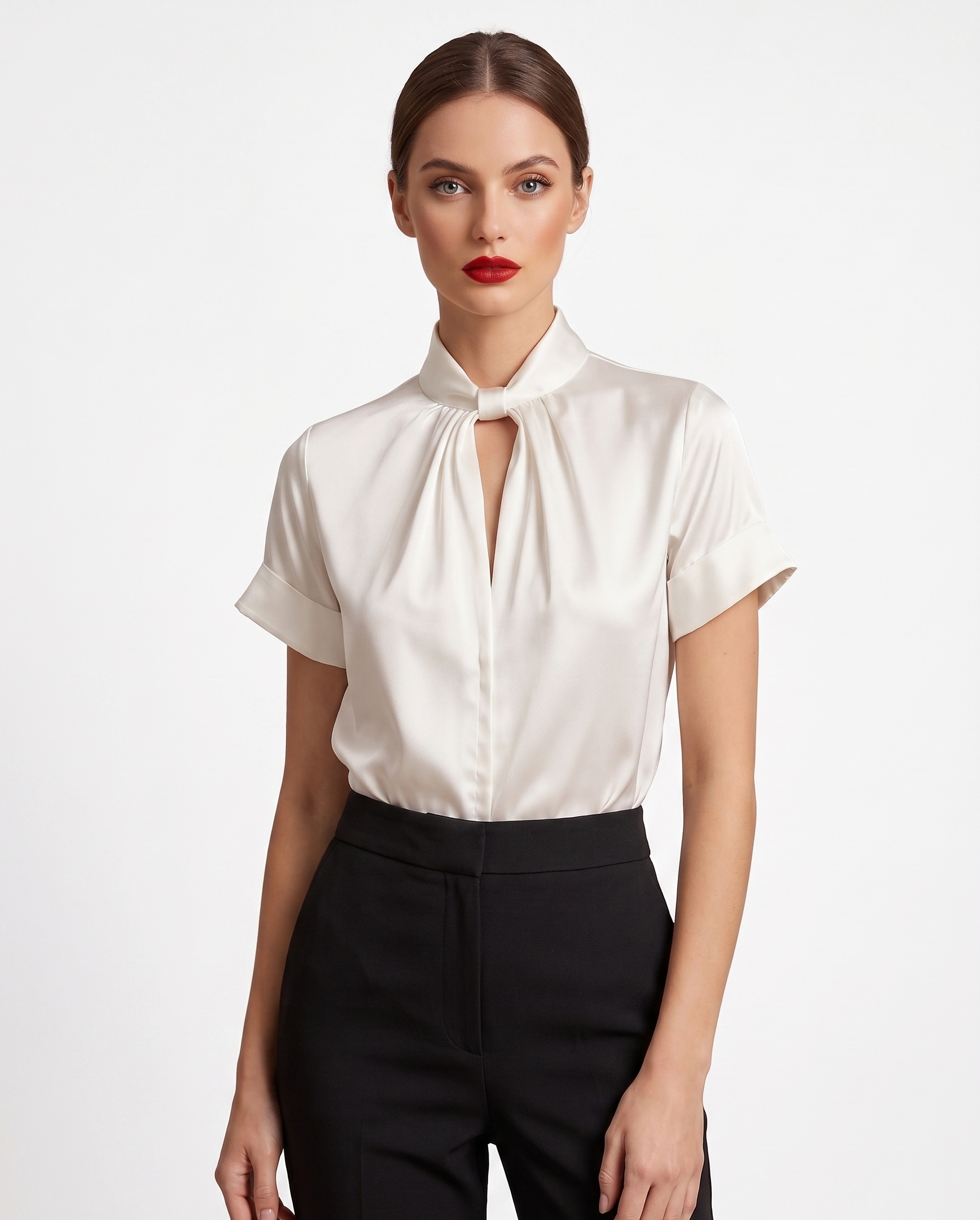 Twisted Keyhole Satin Blouse