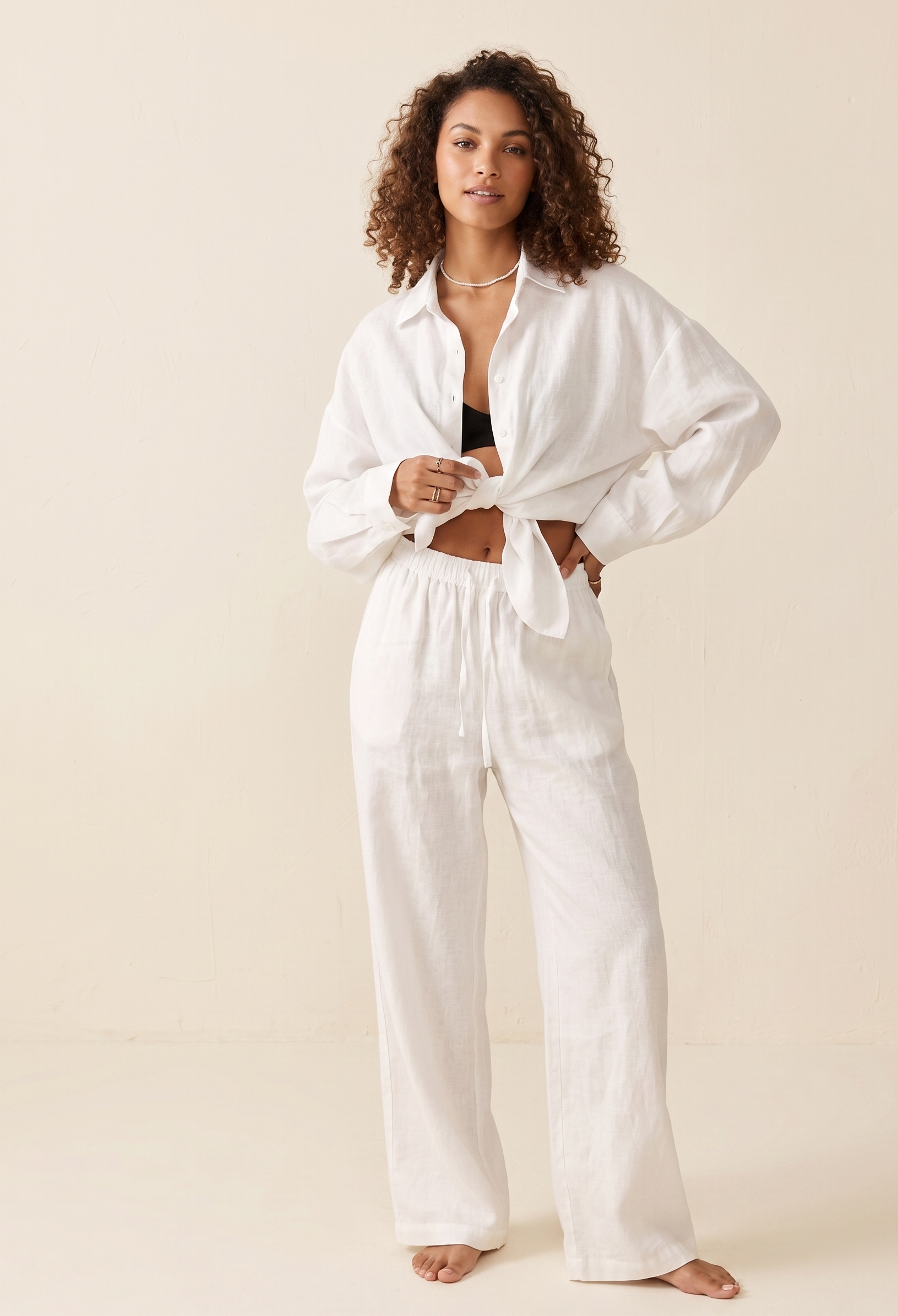 Feletin Luxe Relaxed Fit Drawstring Button-Up Shirt & Pants Set