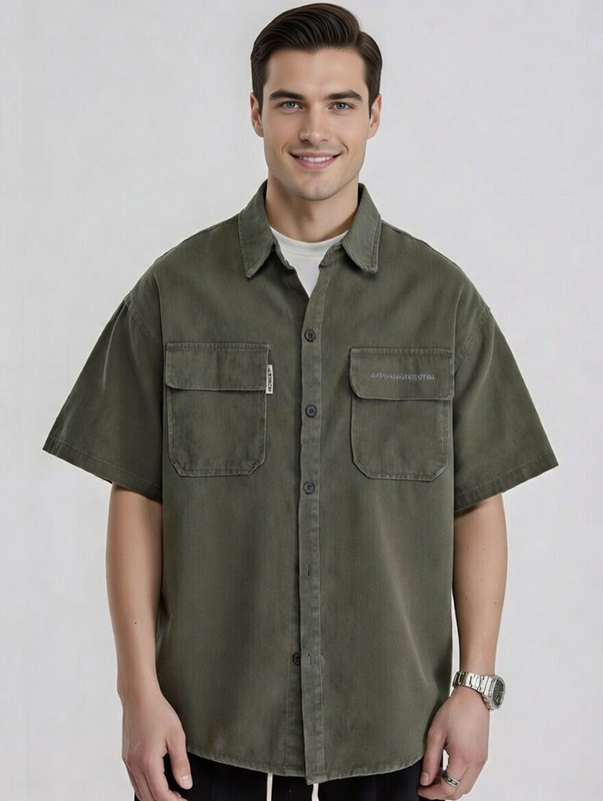 Feletin Luxe Men's Oversized 100% Cotton Button-Down Short-Sleeve Shirt | Chest Pocket | 3 Colors | S–3XL 2