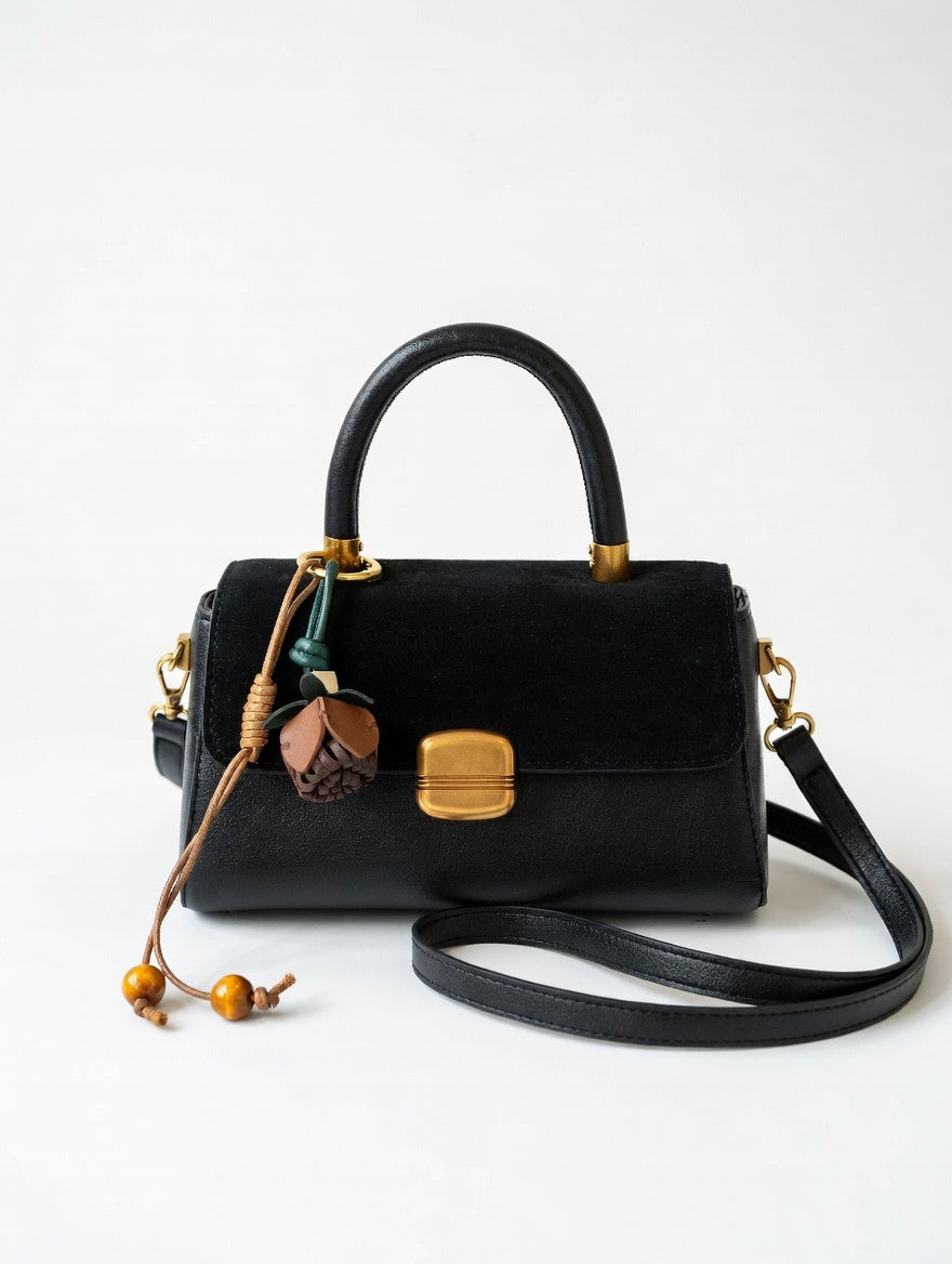 The Charm Flap Crossbody — PU Leather & Suede Small Flap Crossbody Bag with Charm Detail