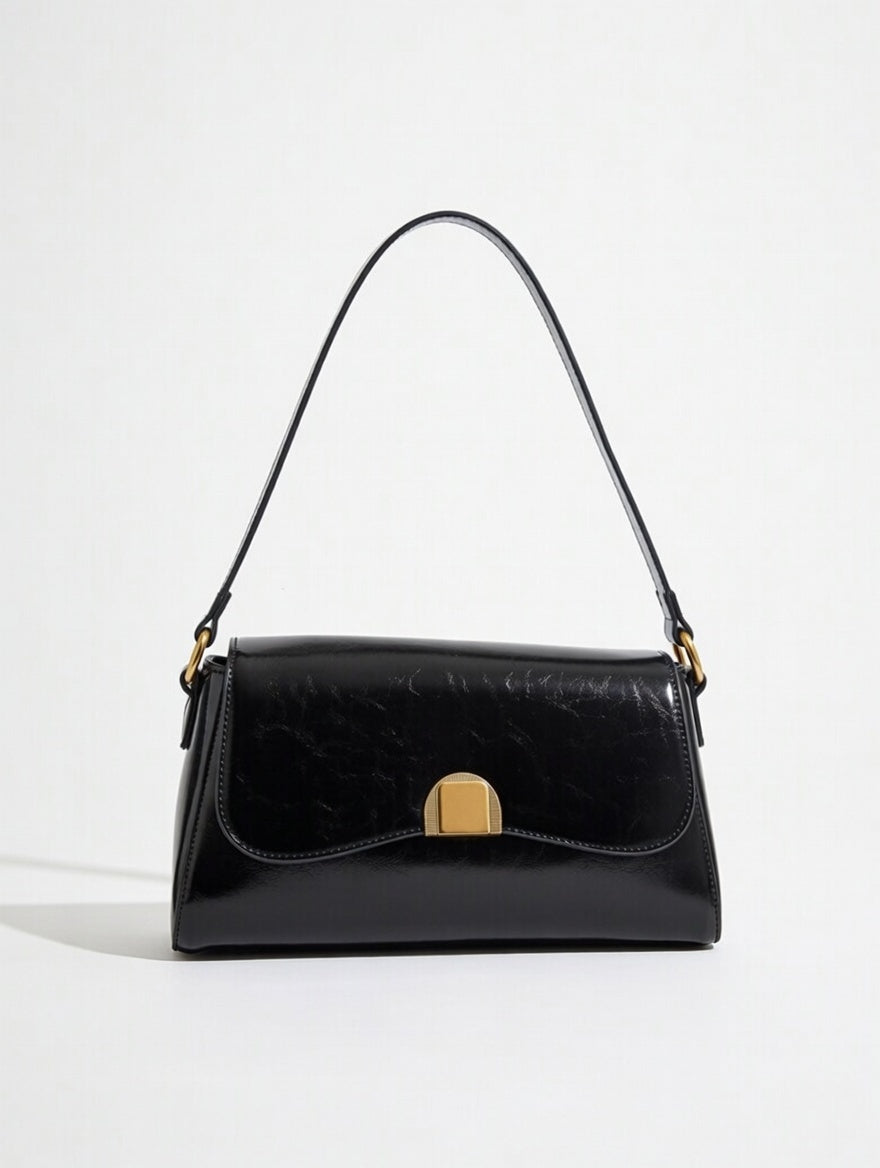 The Golden Clasp Shoulder Bag — Golden Clasp PU Leather Small Shoulder Bag