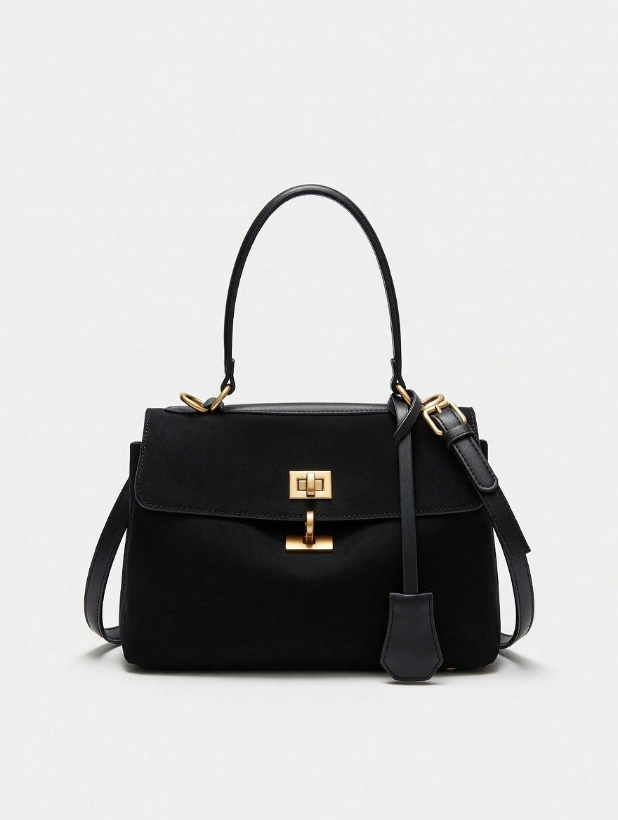 The Suede Classic Handbag — Sumptuous Suede Medium Handbag in Timeless Black