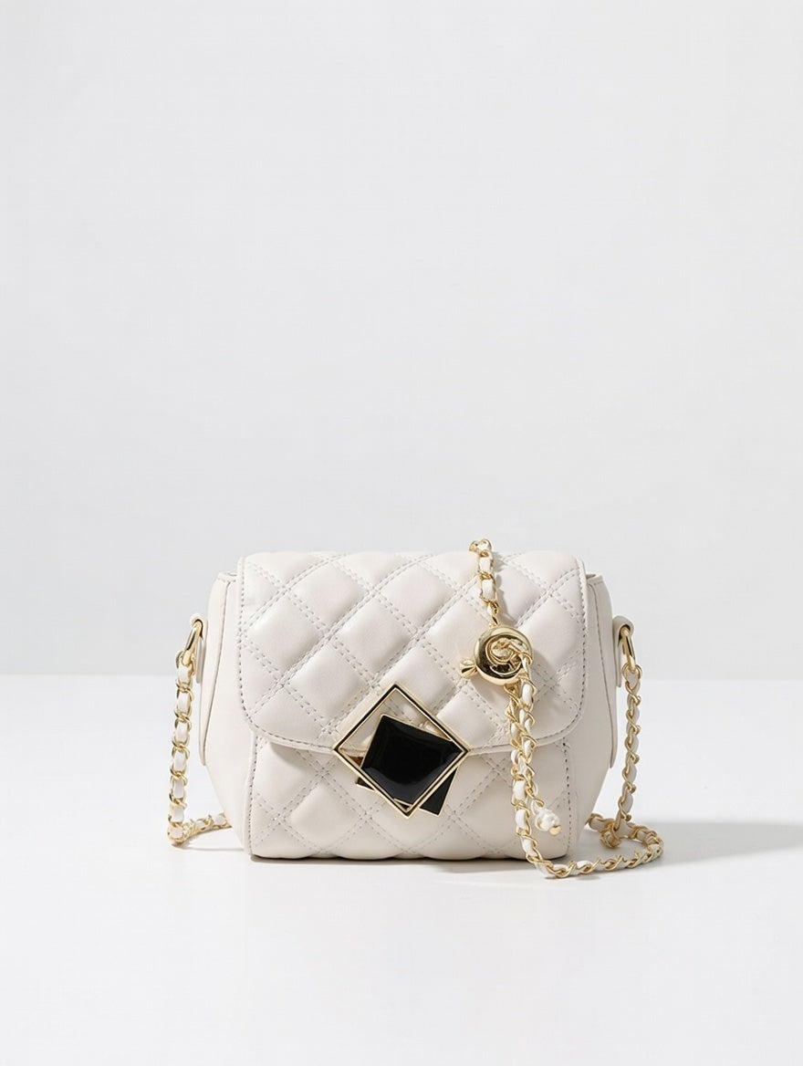 The Quilted Chain Crossbody — Quilted Flap PU Leather Mini Crossbody Bag with Chain Strap